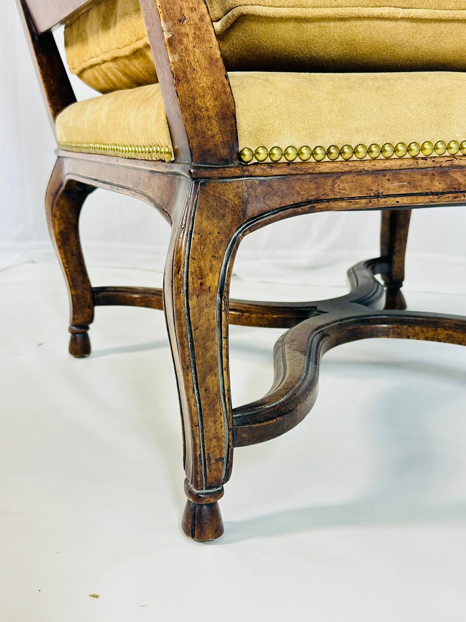French Louis XV Style Lounge Chair With Suede Upholstery by Minton - Spidell For Sale 3