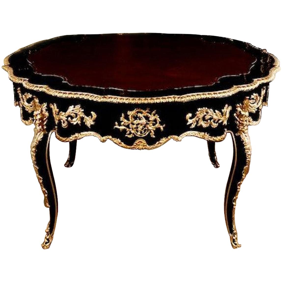 French antique Louis XV Style Lounge Table Black Polished, with Bronze Fittings