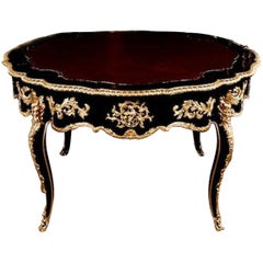 French Vintage Louis XV Style Lounge Table Black Polished, with Bronze Fittings