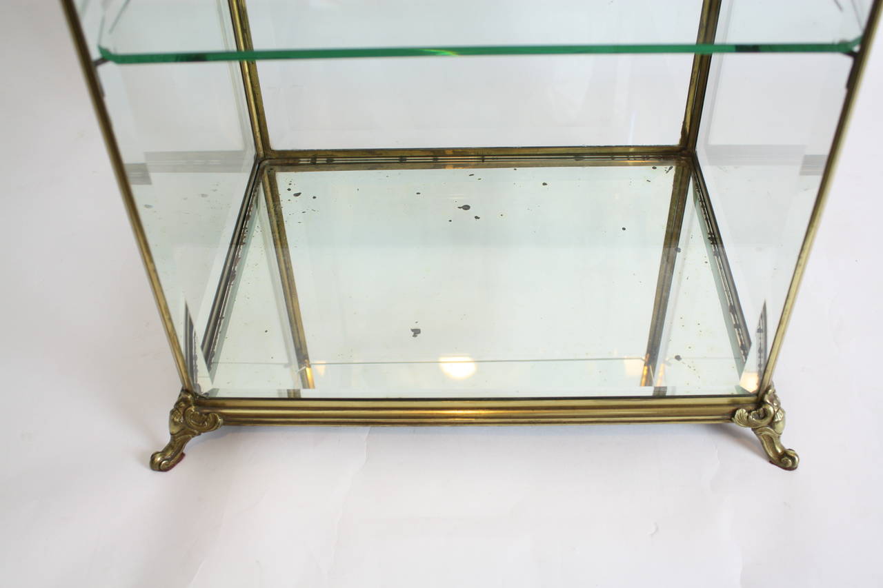 French Louis XV Style Jewelry Showcase or Vitrine in Bronze and Beveled Glass 4