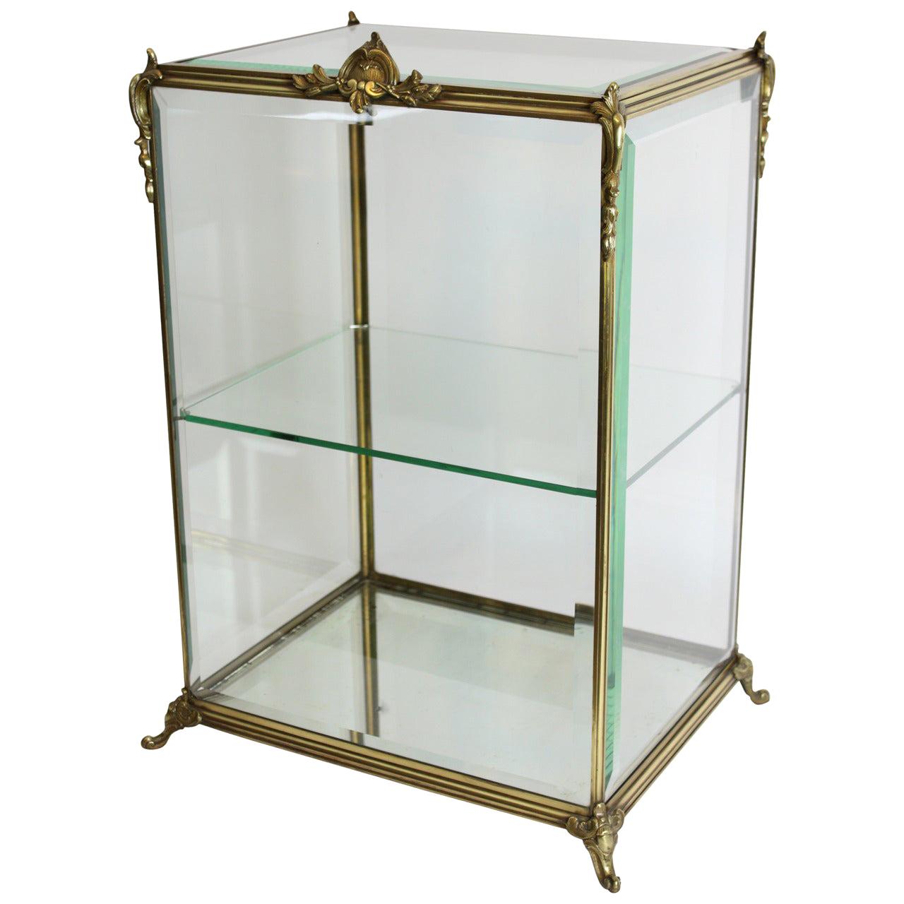 French Louis XV Style Jewelry Showcase or Vitrine in Bronze and Beveled Glass