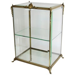 Antique French Louis XV Style Jewelry Showcase or Vitrine in Bronze and Beveled Glass