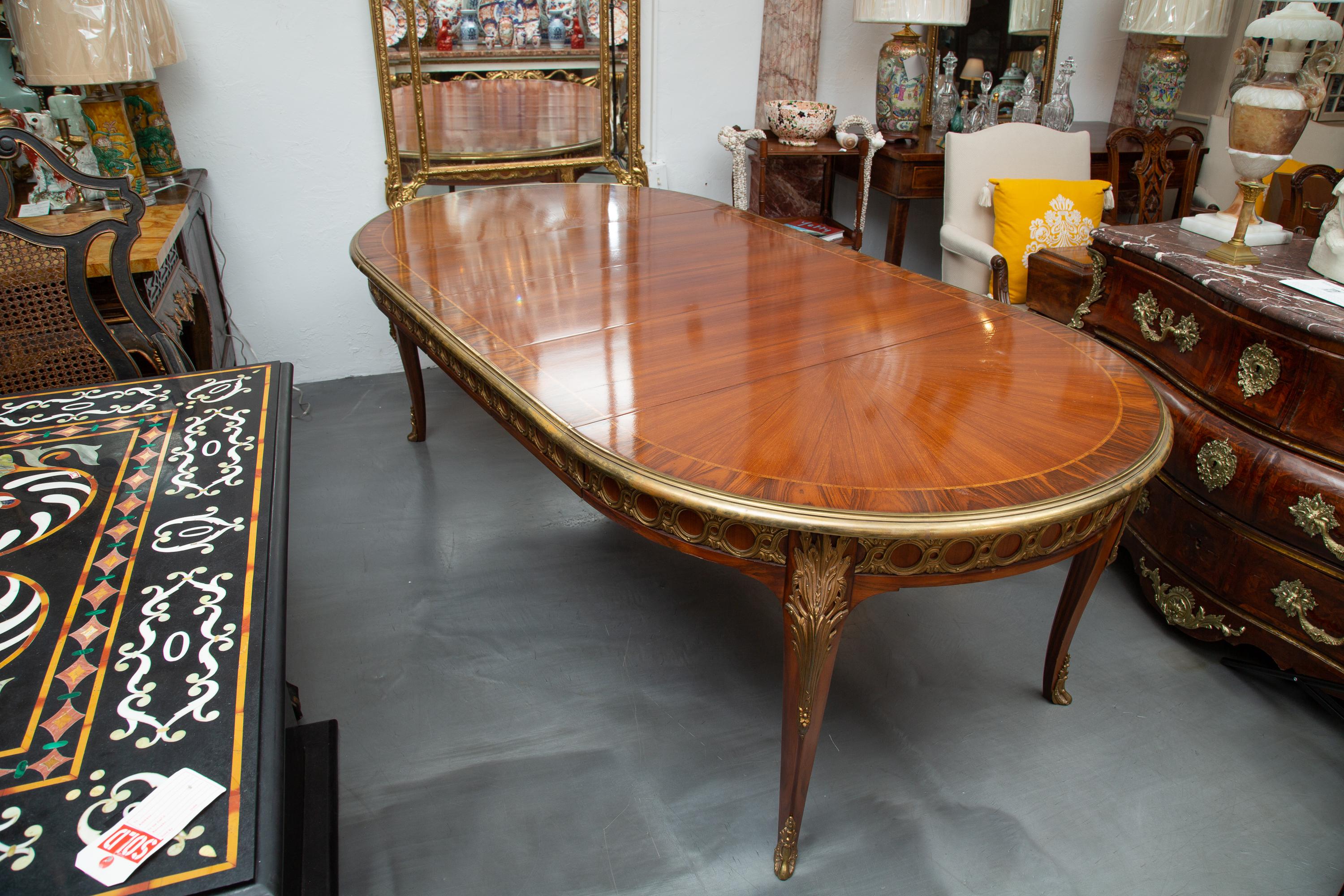 Polished French Louis XV Style Mahogany and Rosewood Dining Table