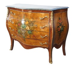 French Louis XV Style Mahogany & Birdseye Maple Bombe Commode Chest of Drawers