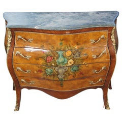 French Louis XV Style Mahogany & Birdseye Maple Bombe Commode Chest of Drawers