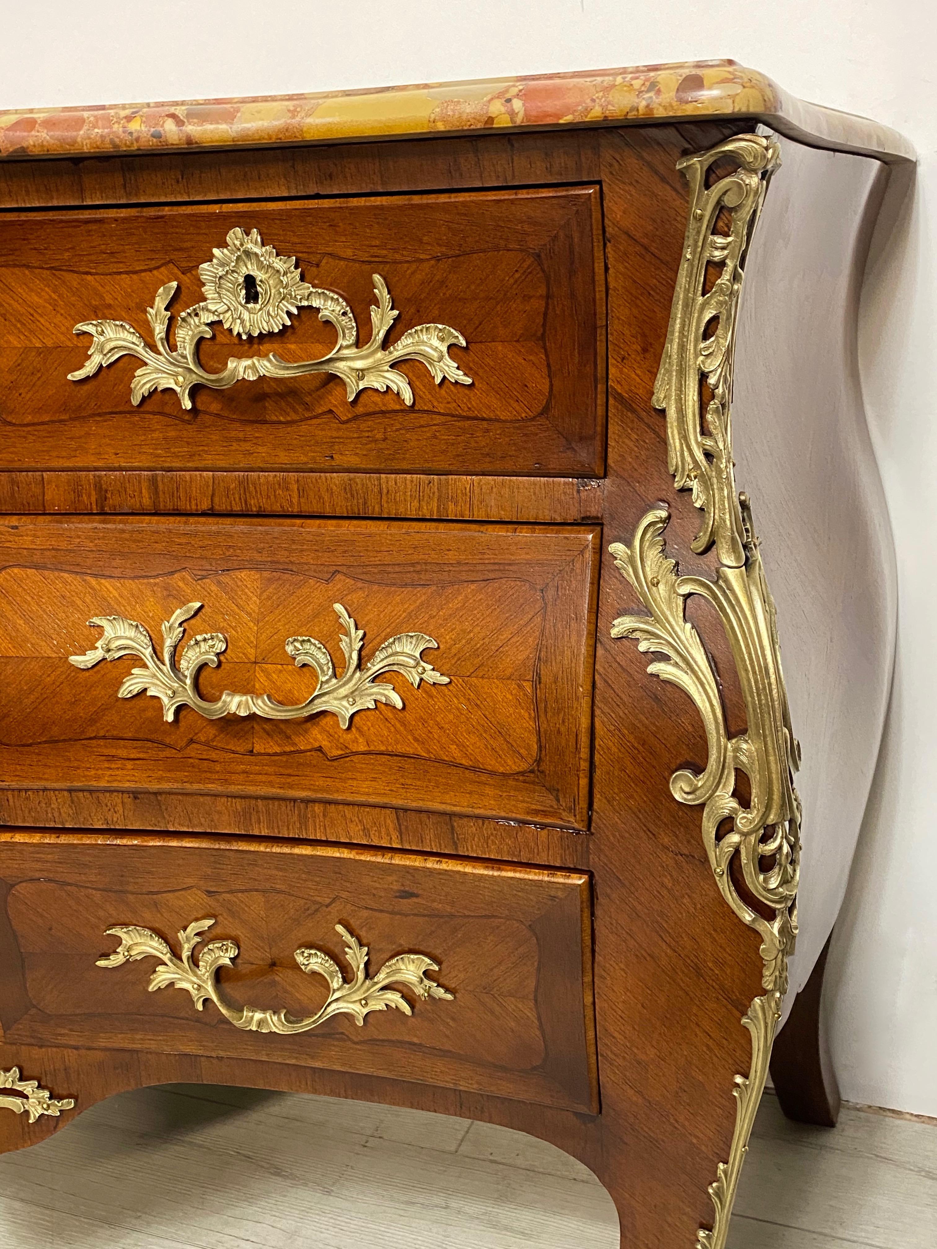 Bronze French Louis XV Style Mahogany Bombe Commode For Sale