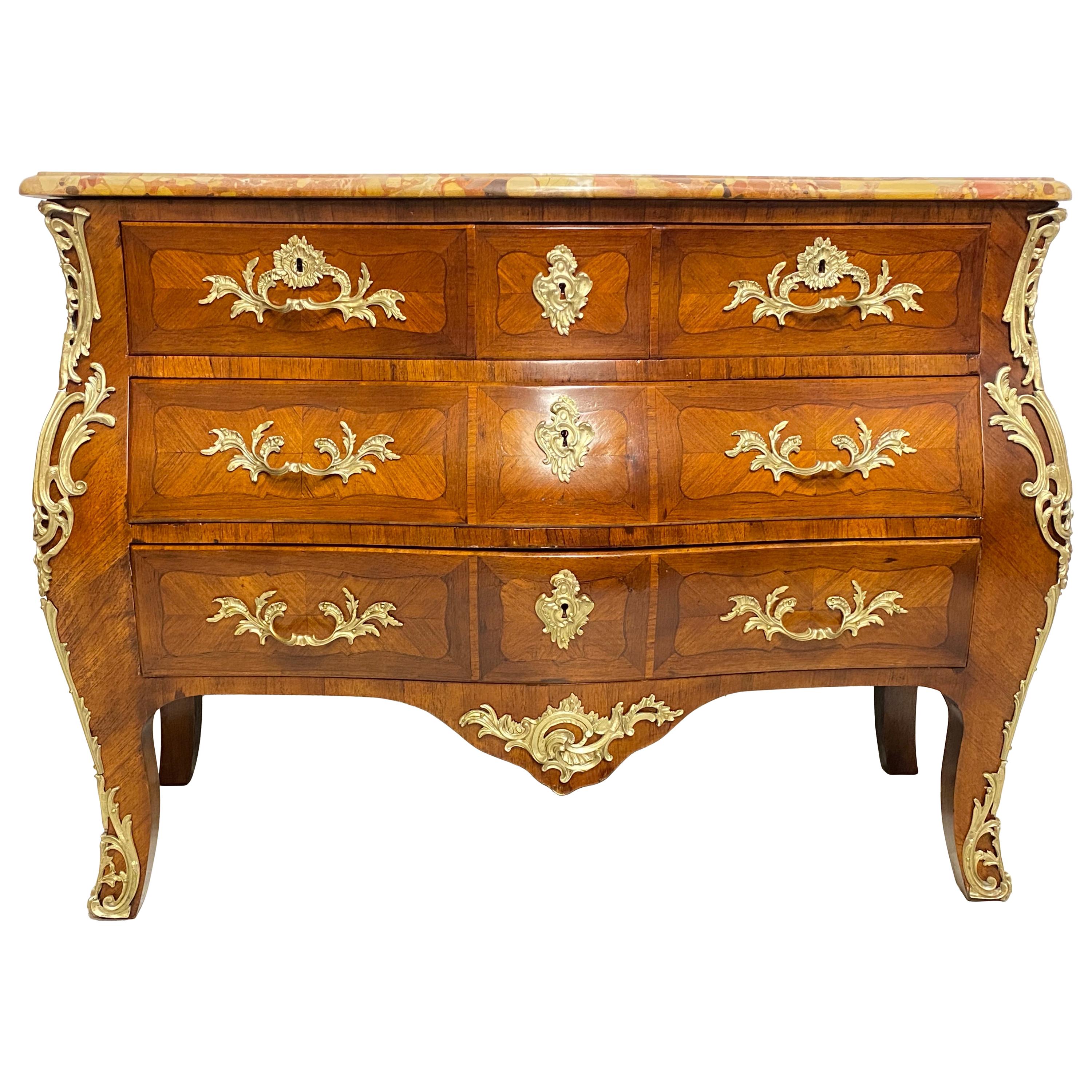 French Louis XV Style Mahogany Bombe Commode For Sale