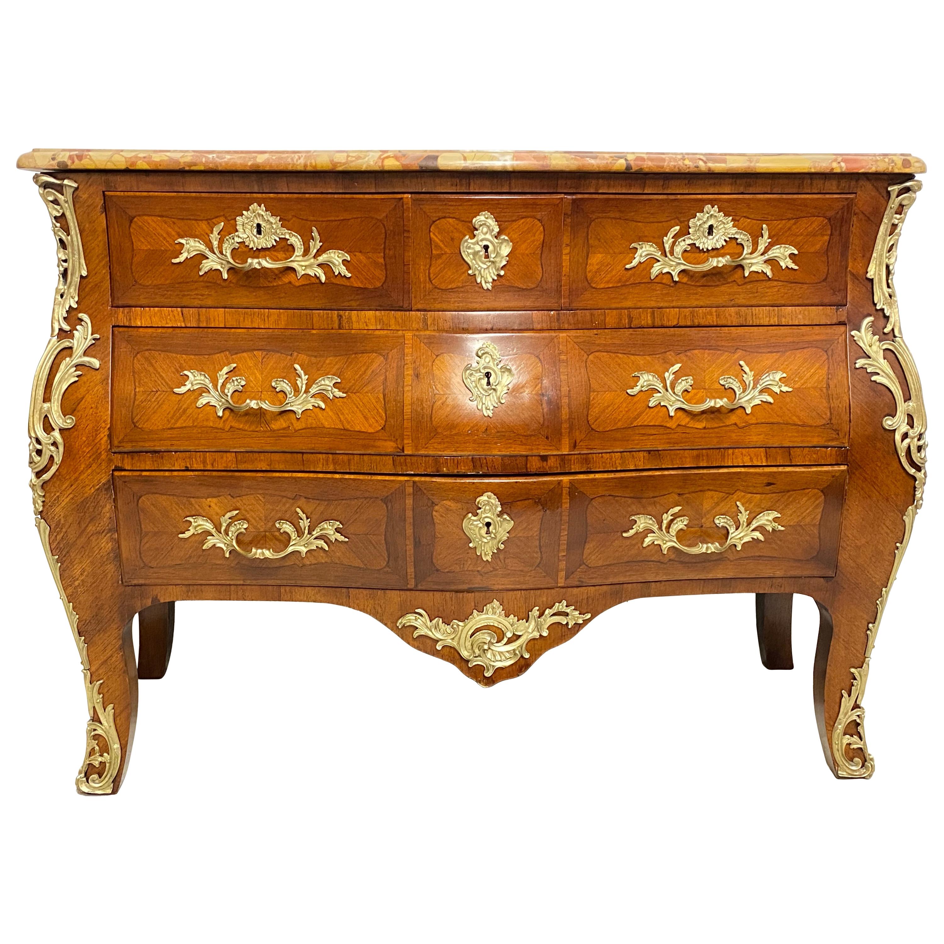 French Louis XV Style Mahogany Bombe Commode