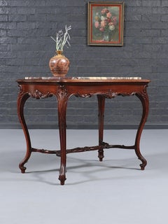 French Louis XV Style Mahogany & Breccia Viola Marble Console Table