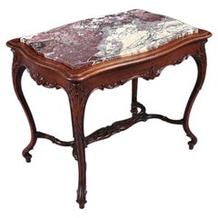 French Louis XV Style Mahogany & Breccia Viola Marble Console Table