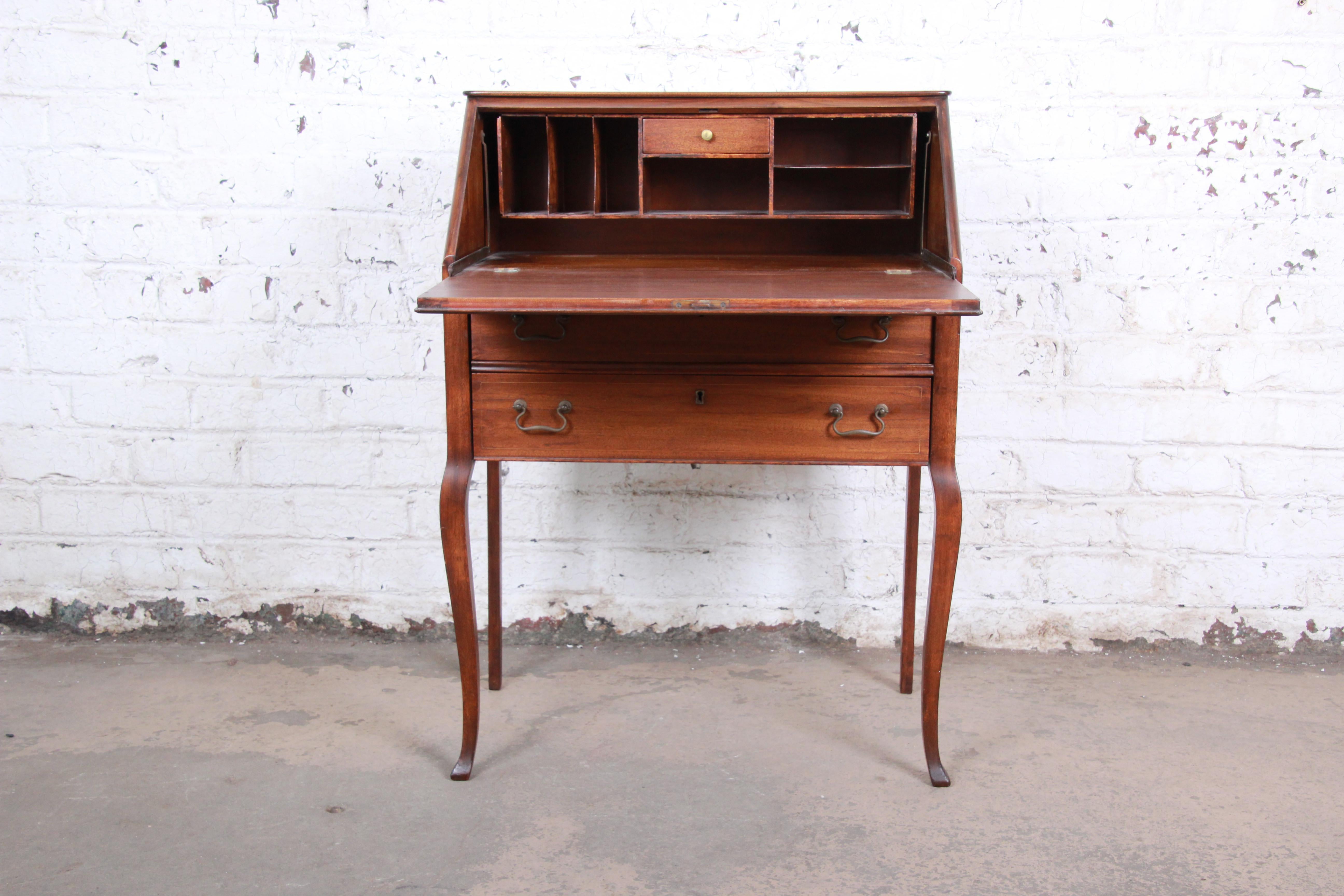 French Louis XV Style Mahogany Drop-Front Secretary with Mother of Pearl Inlay 3