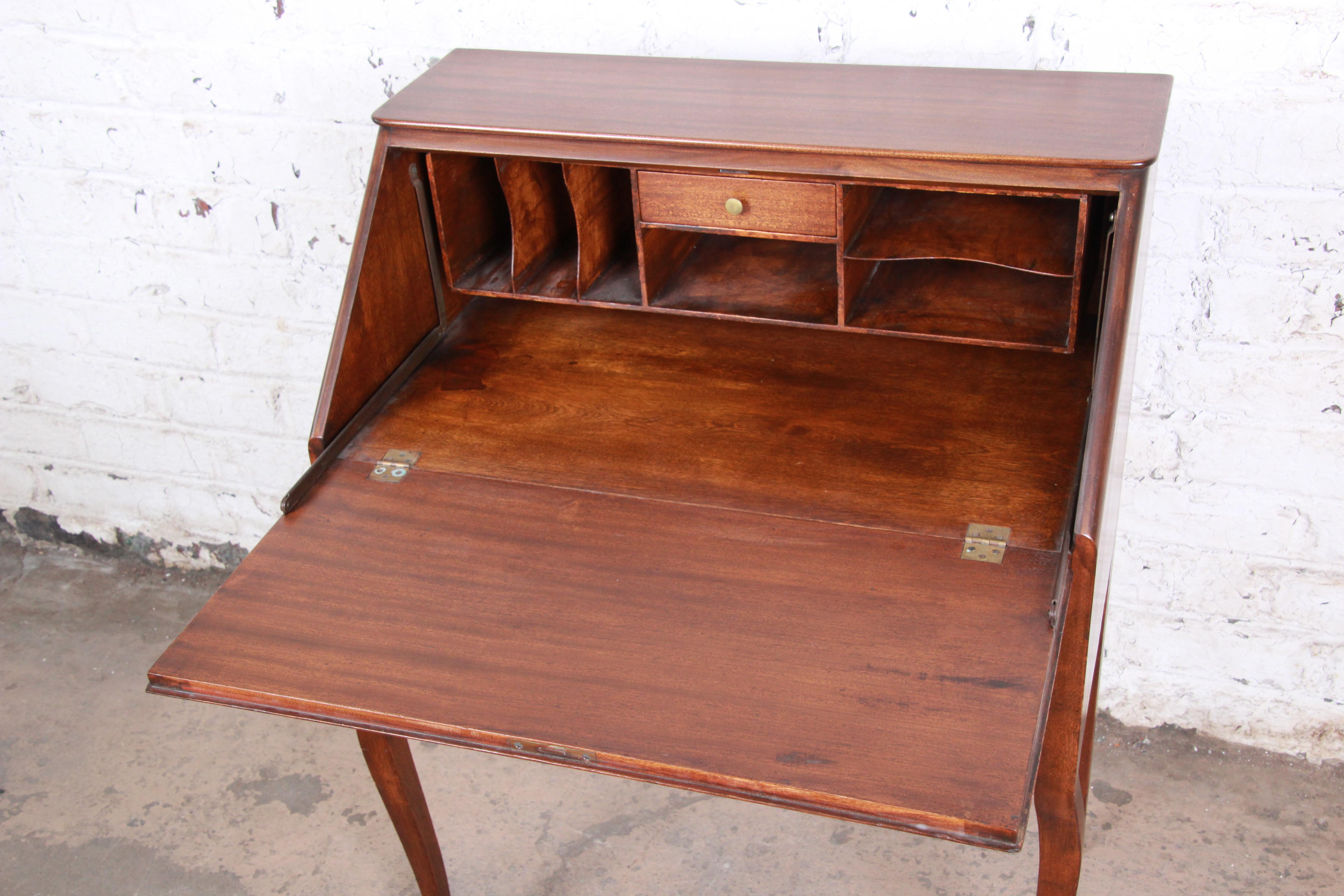 French Louis XV Style Mahogany Drop-Front Secretary with Mother of Pearl Inlay 4