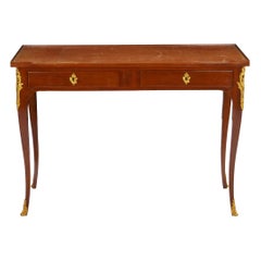 French Louis XV Style Mahogany Leather-Top Writing Table Desk, 20th Century