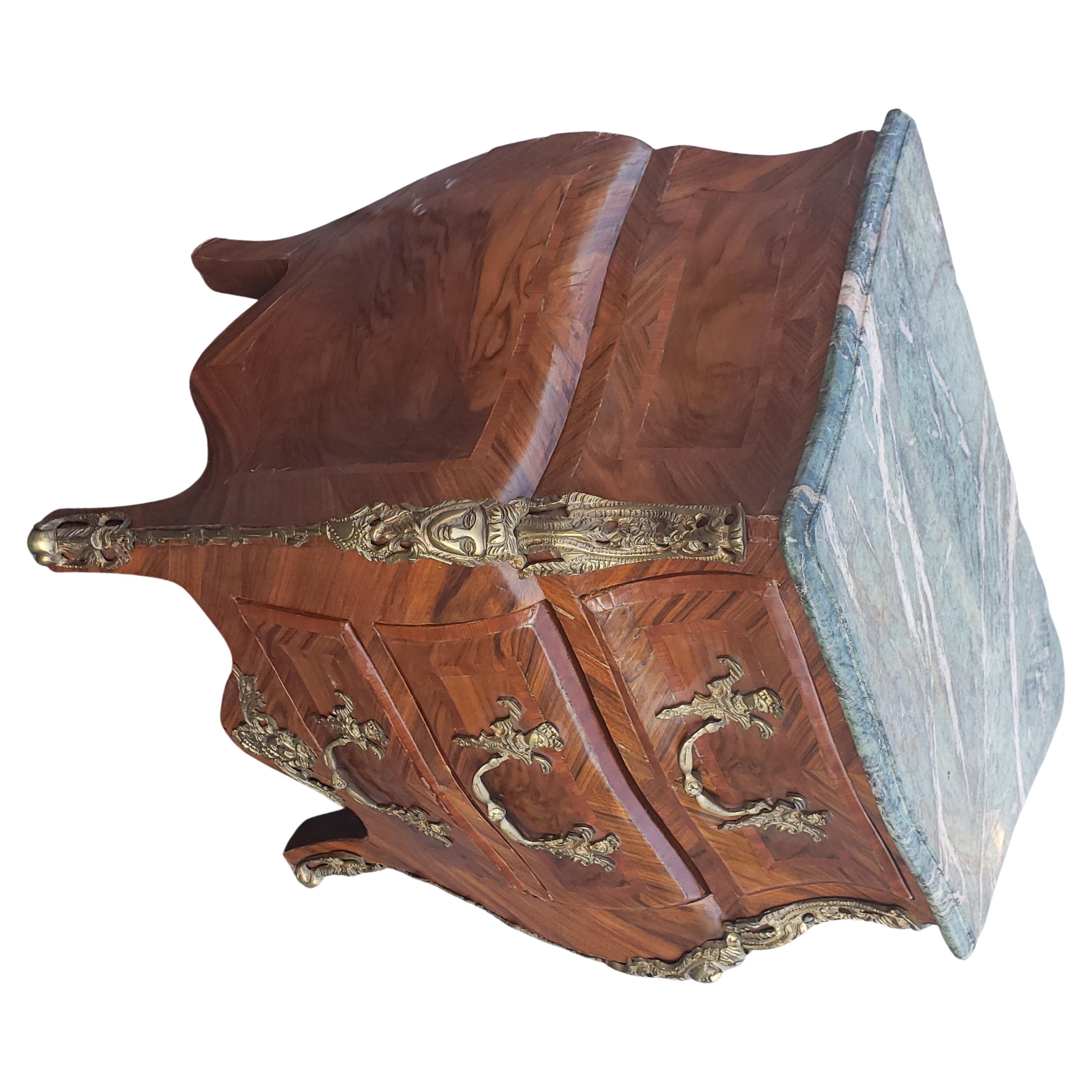 Hand-Crafted French Louis XV Style Mahogany Marble Petite Commode with Ormolu Mount For Sale