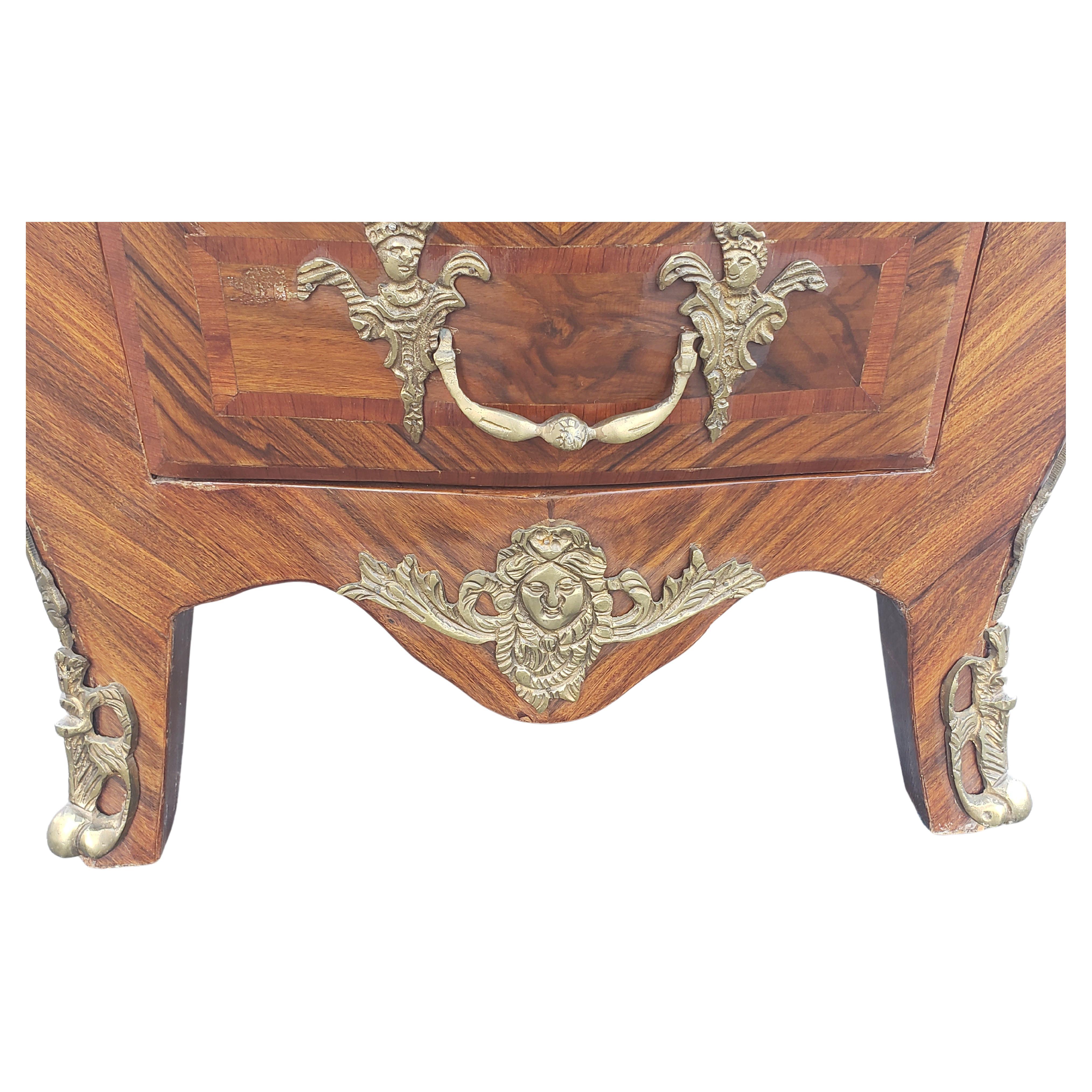 20th Century French Louis XV Style Mahogany Marble Petite Commode with Ormolu Mount For Sale