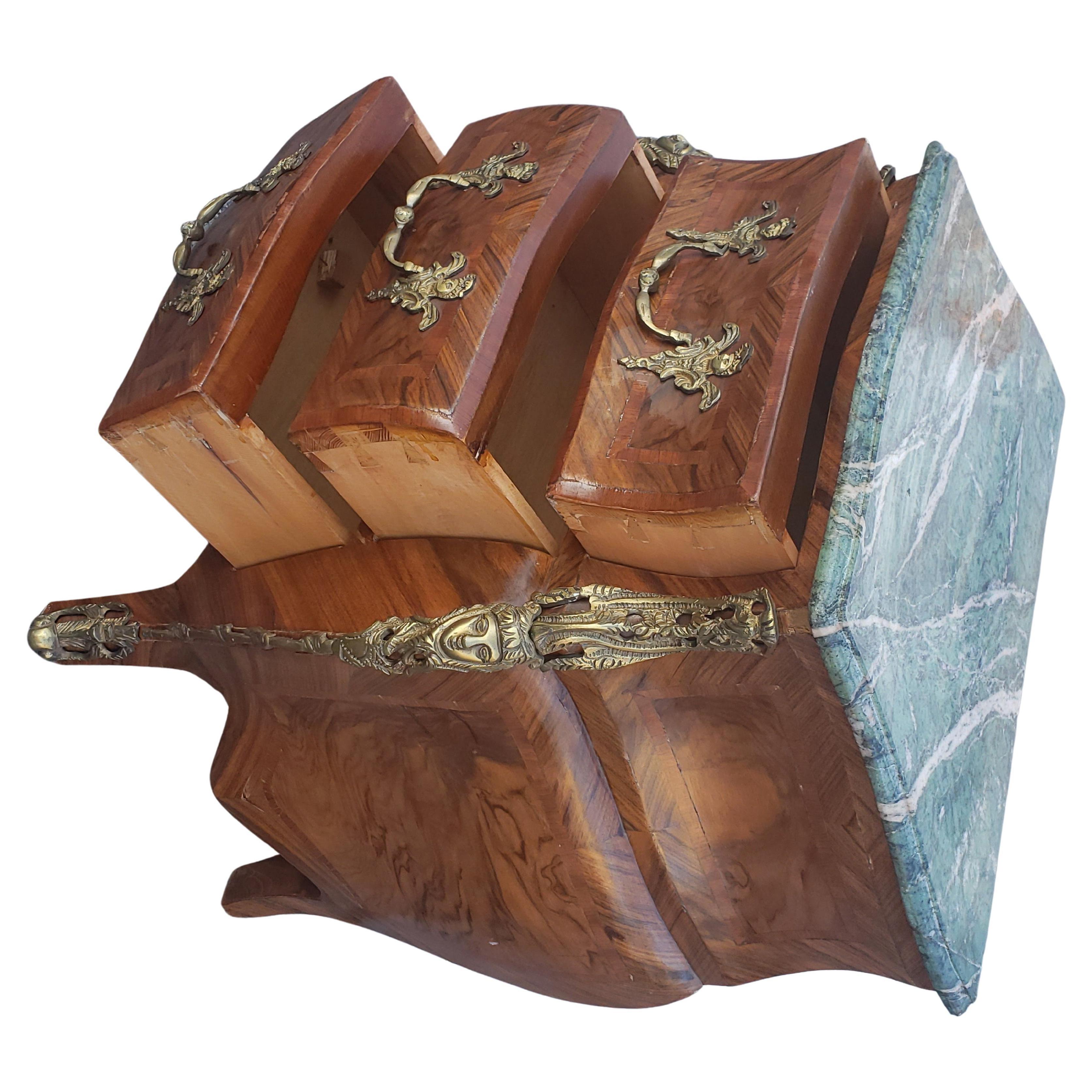 Bronze French Louis XV Style Mahogany Marble Petite Commode with Ormolu Mount For Sale
