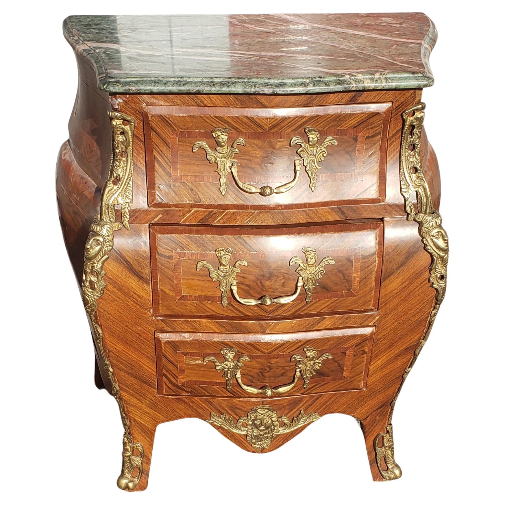 French Louis XV Style Mahogany Marble Petite Commode with Ormolu Mount For Sale