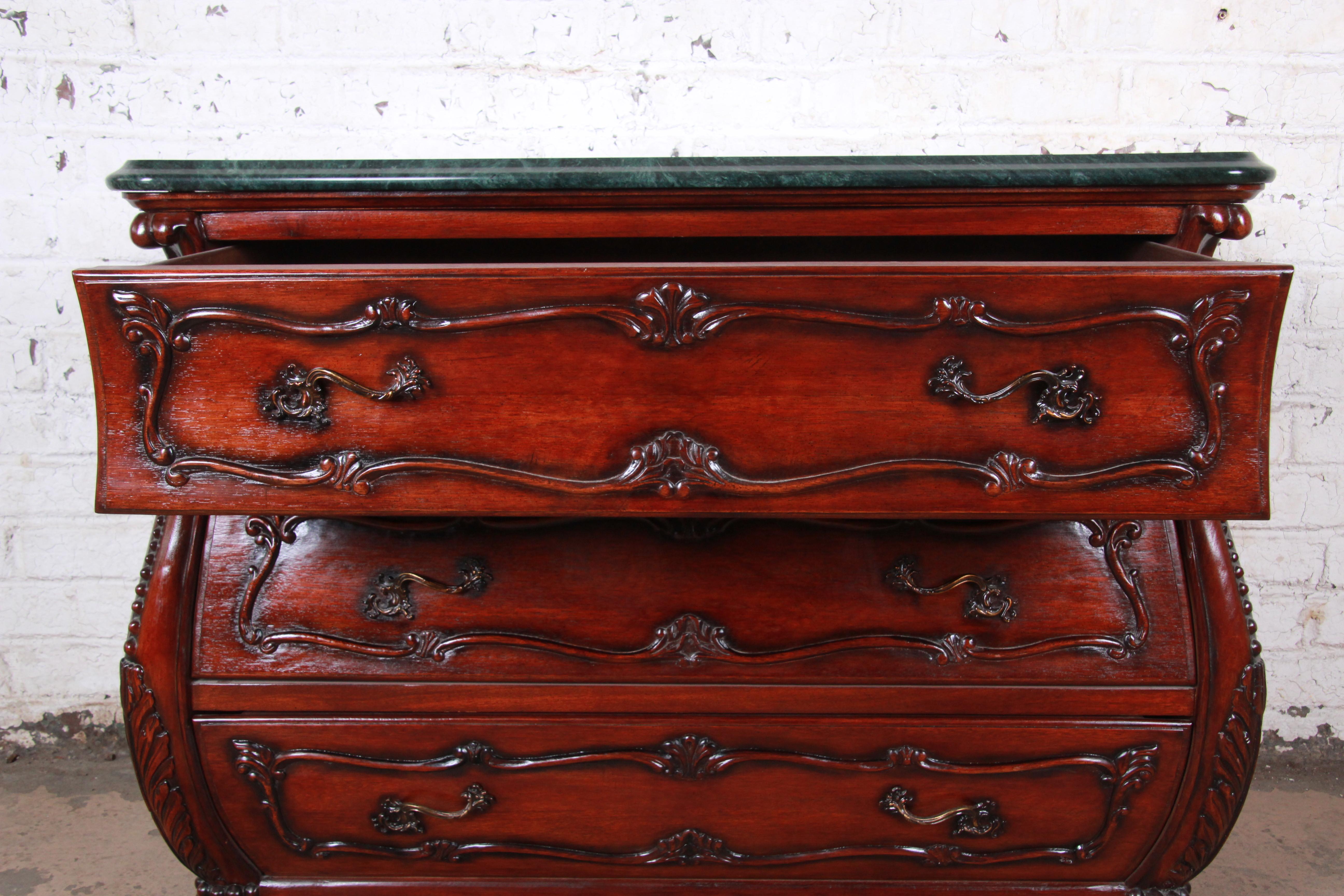20th Century French Louis XV Style Mahogany Marble-Top Bombay Chest or Commode