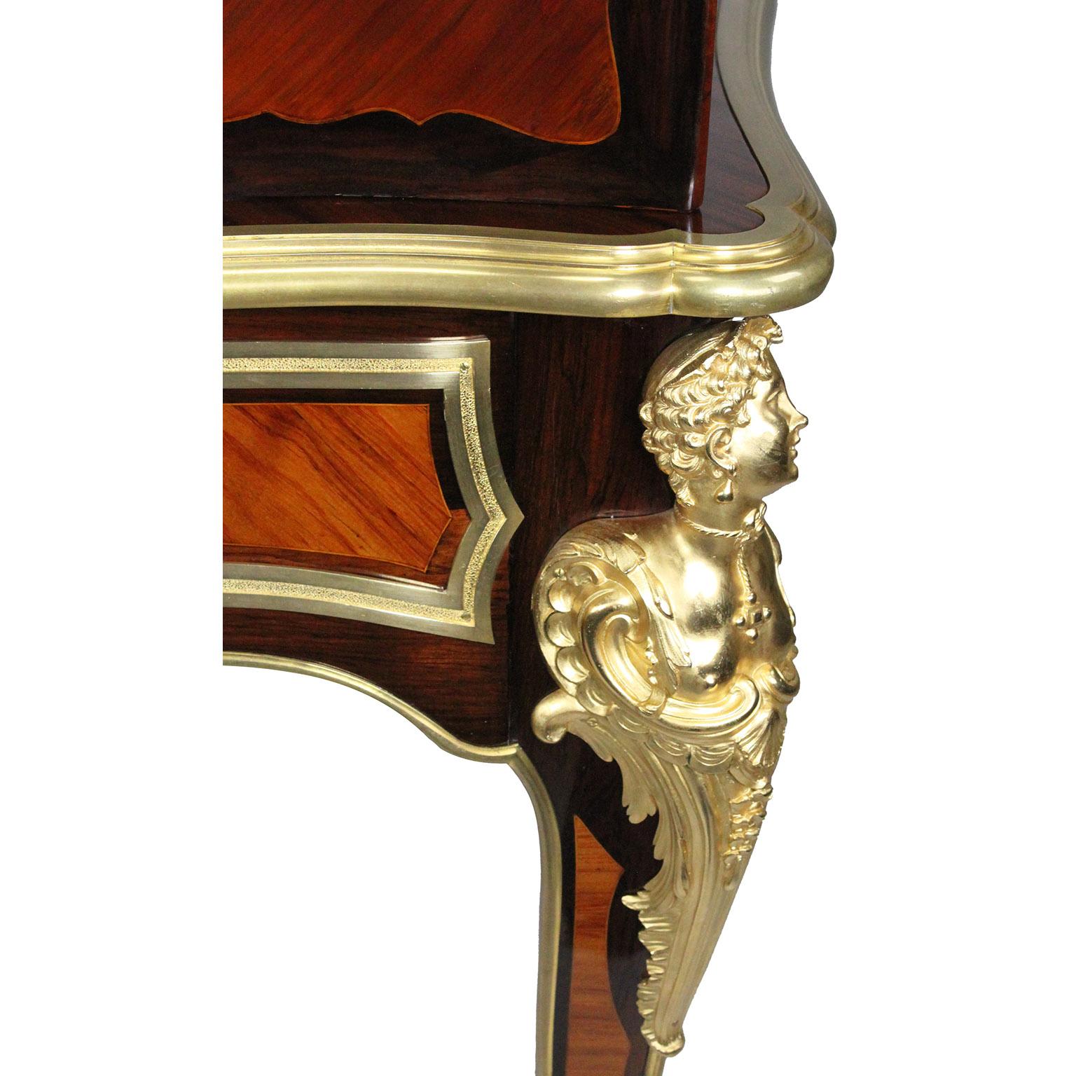 Scrivania in stile Luigi XV francese in mogano, legno satinato e bronzo dorato in vendita 10