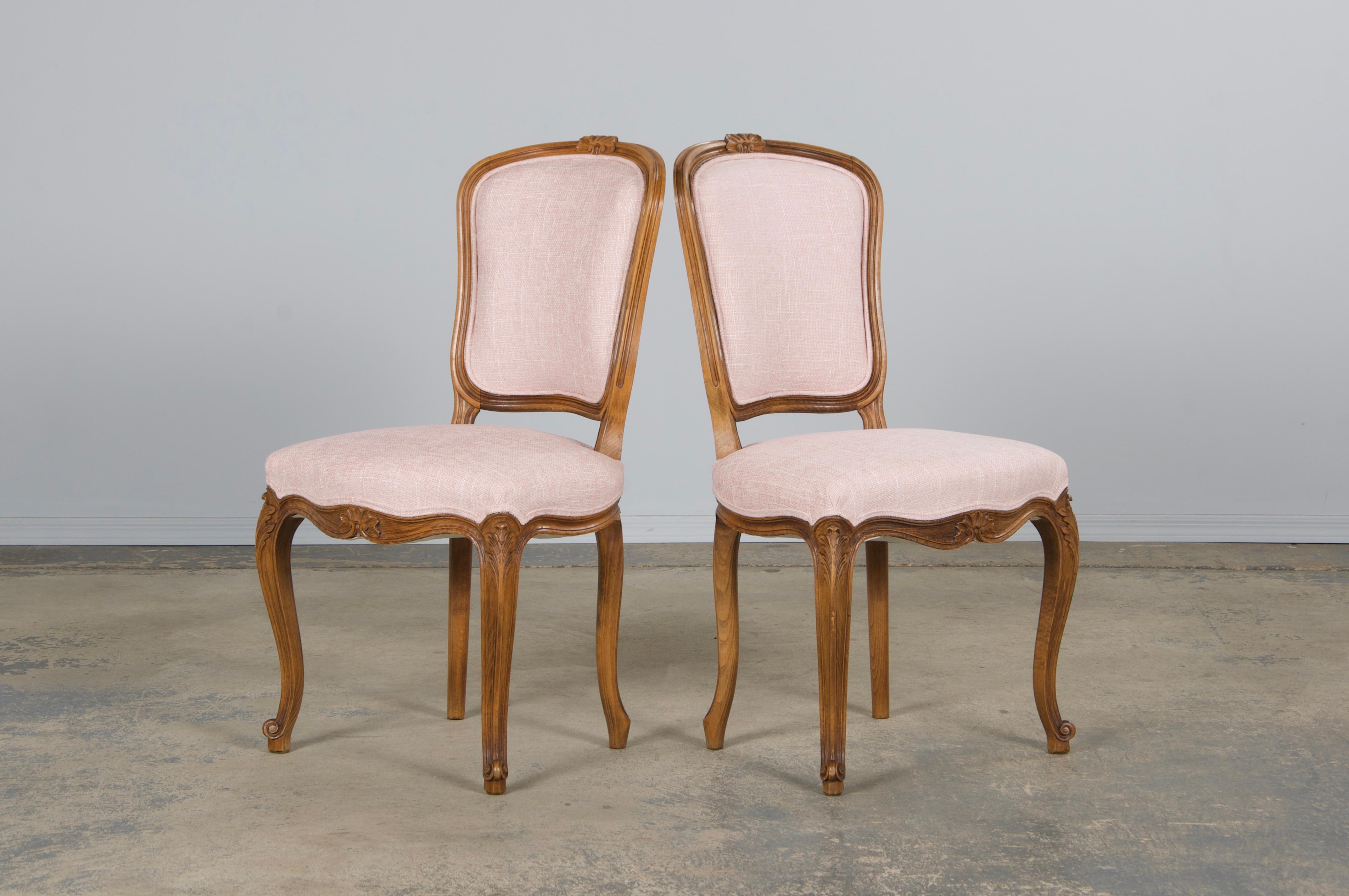 Sedie da pranzo francesi in stile Luigi XV in acero color rosa confetto - set di 8 in vendita 7