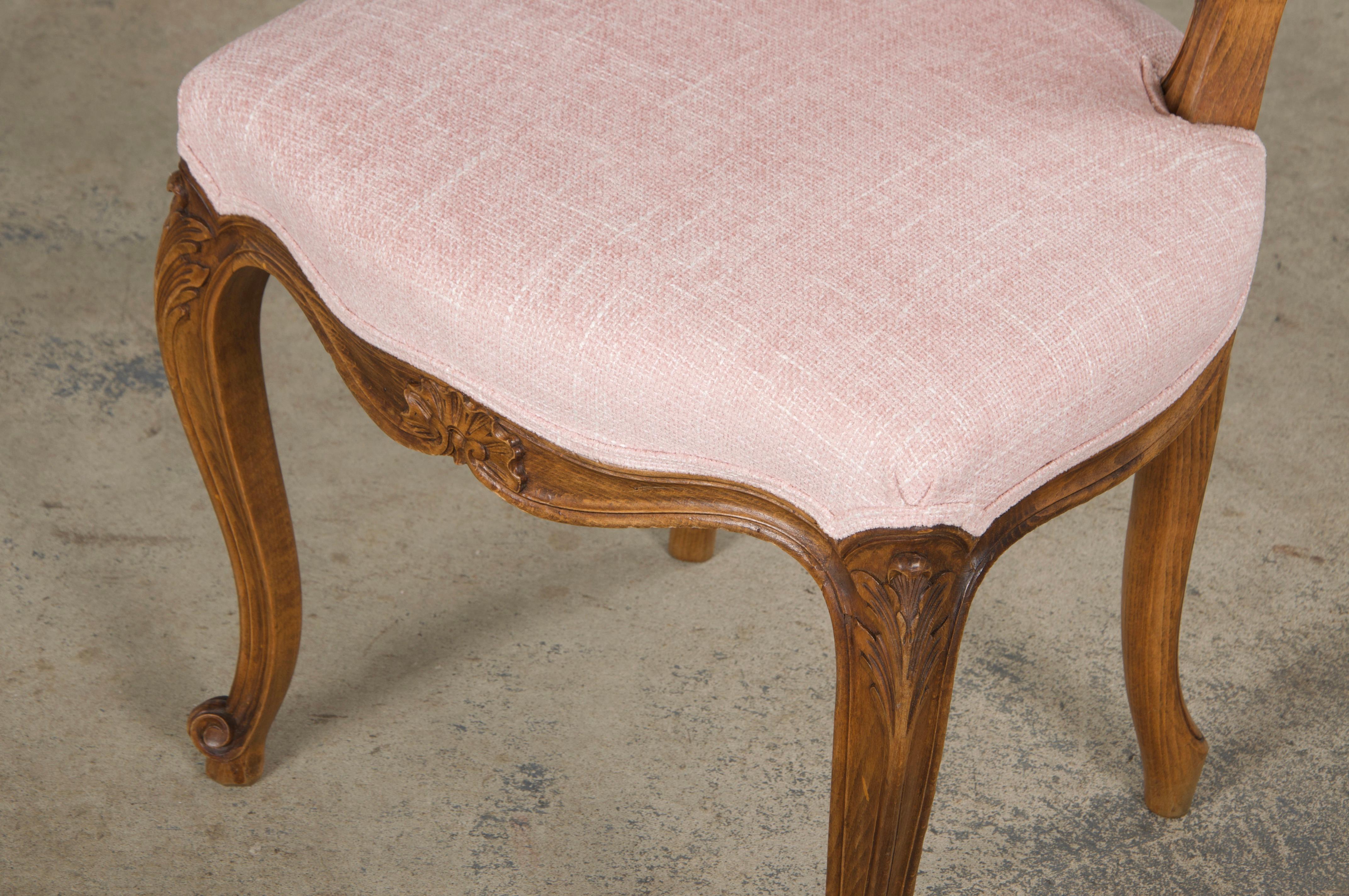Sedie da pranzo francesi in stile Luigi XV in acero color rosa confetto - set di 8 in vendita 11