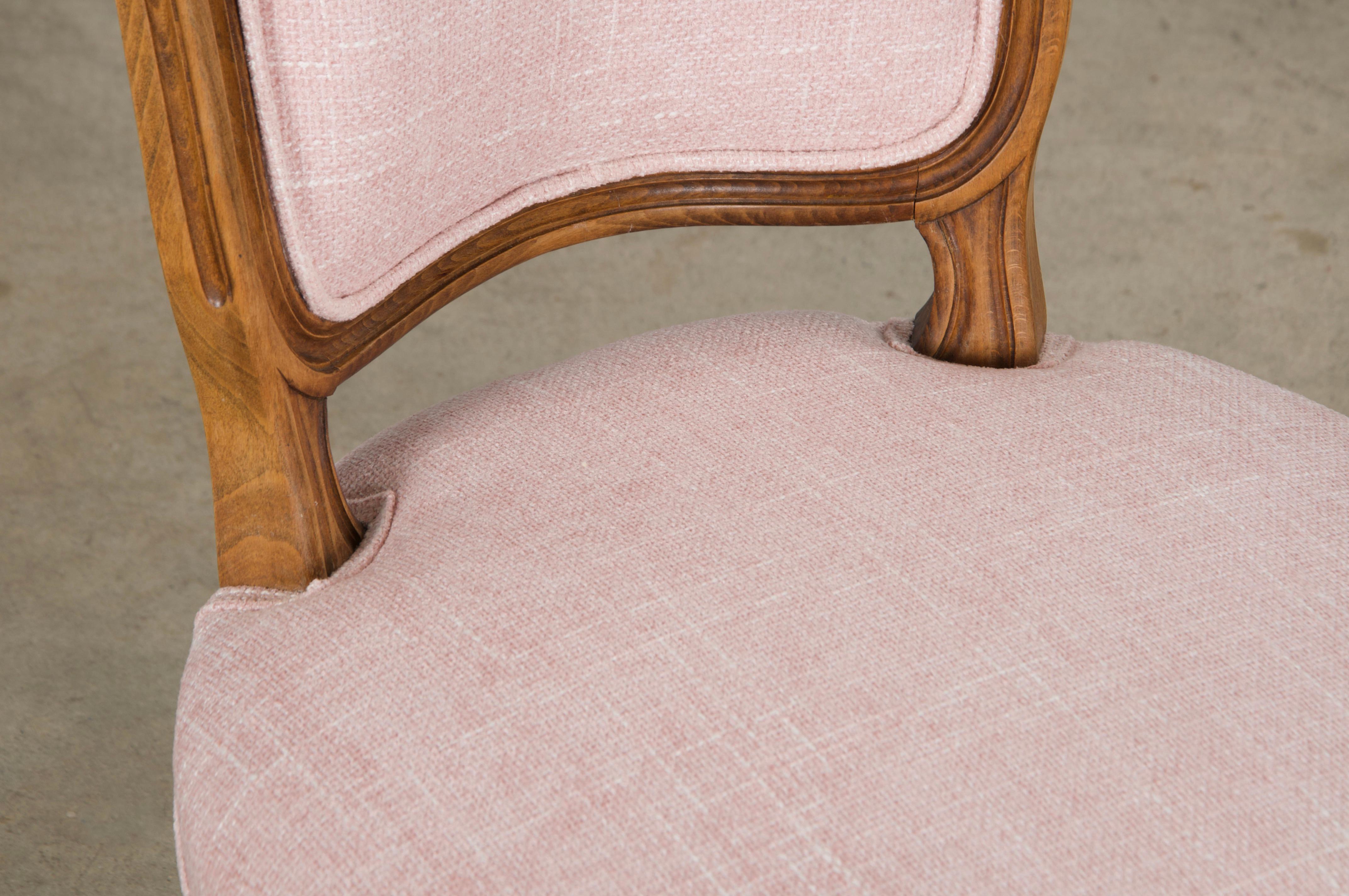 Sedie da pranzo francesi in stile Luigi XV in acero color rosa confetto - set di 8 in vendita 2