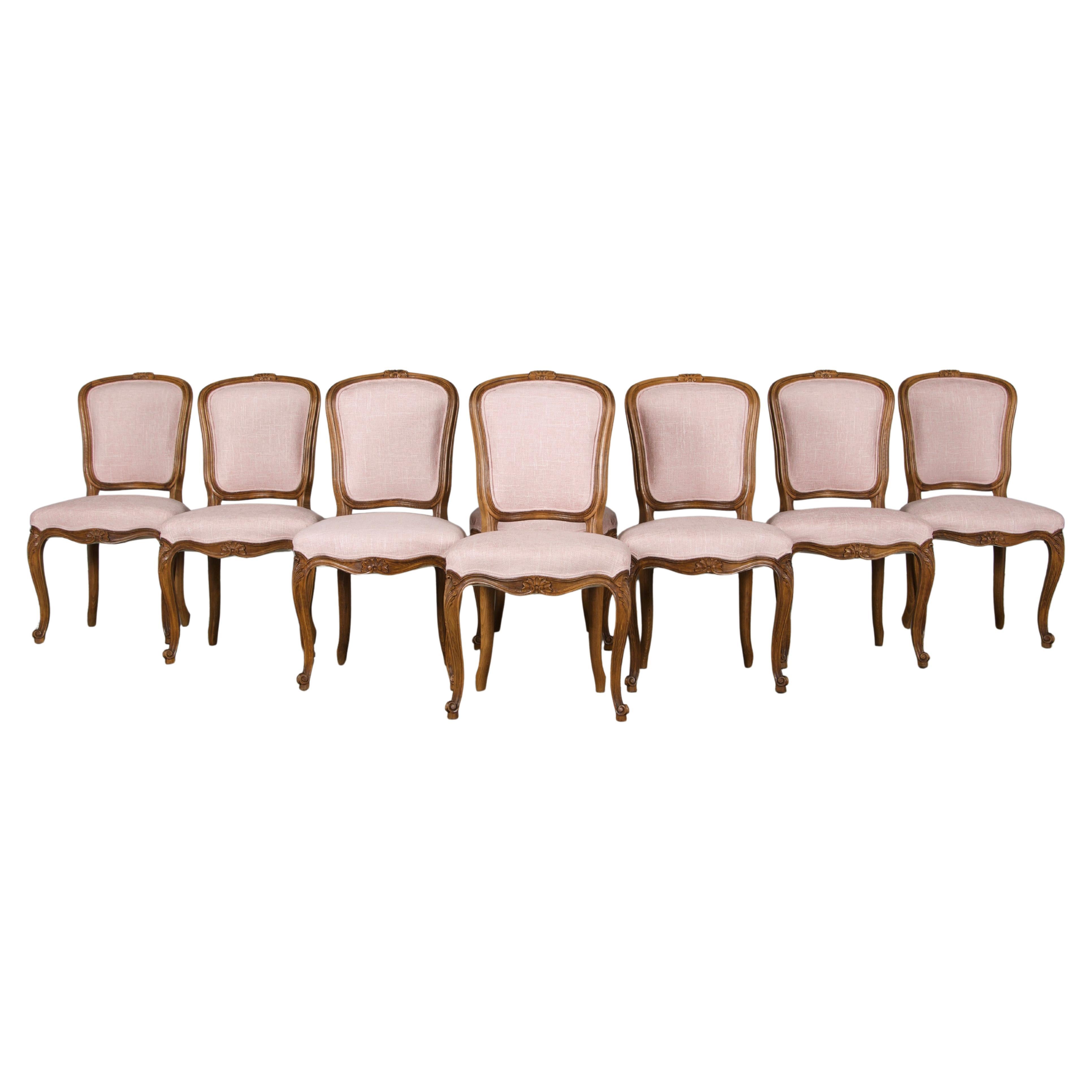 Sedie da pranzo francesi in stile Luigi XV in acero color rosa confetto - set di 8 in vendita