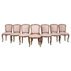 Sedie da pranzo francesi in stile Luigi XV in acero color rosa confetto - set di 8