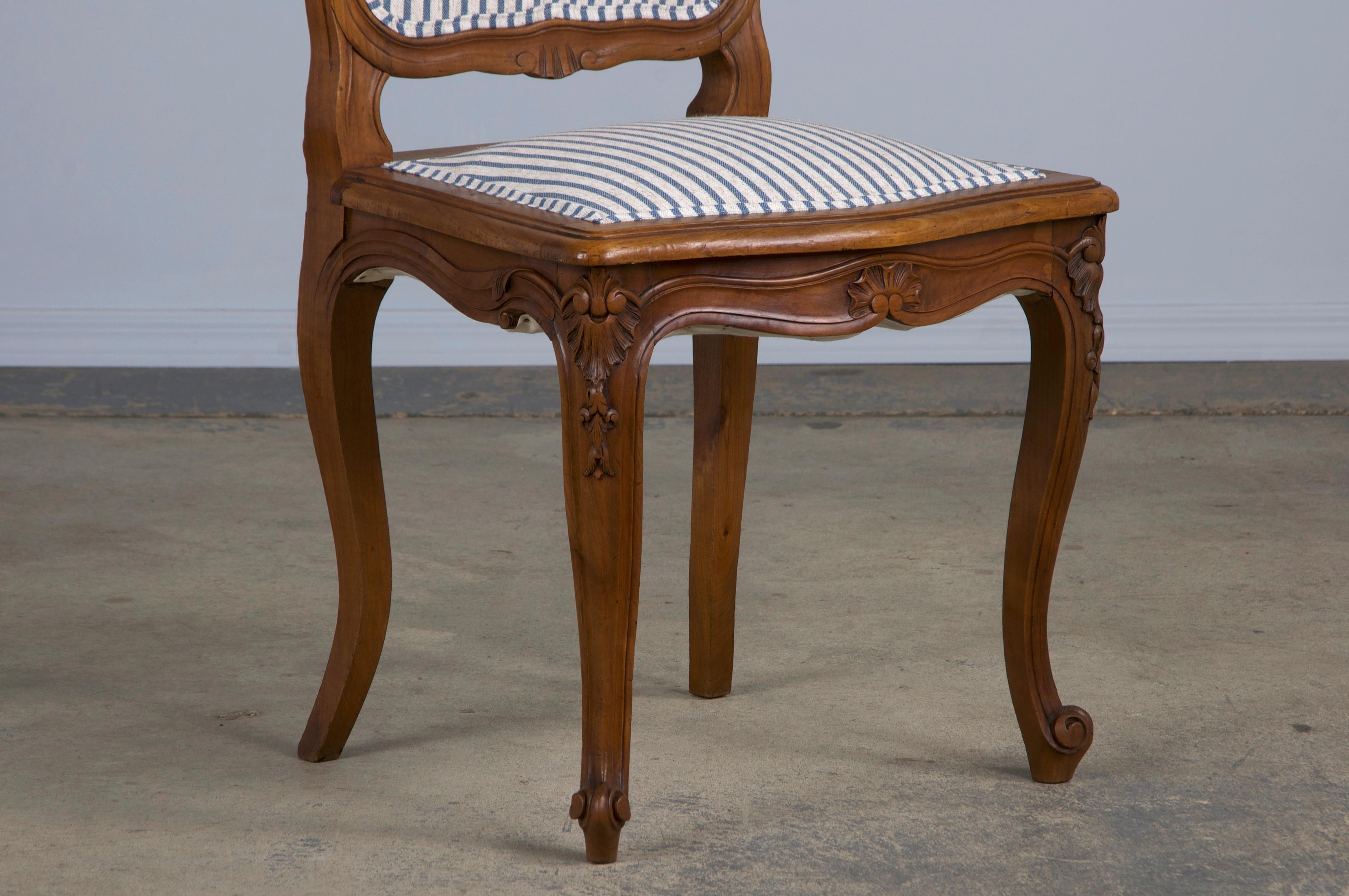 French Louis XV Style Maple Dining Chairs W/ Striped Linen - Set of 10 5