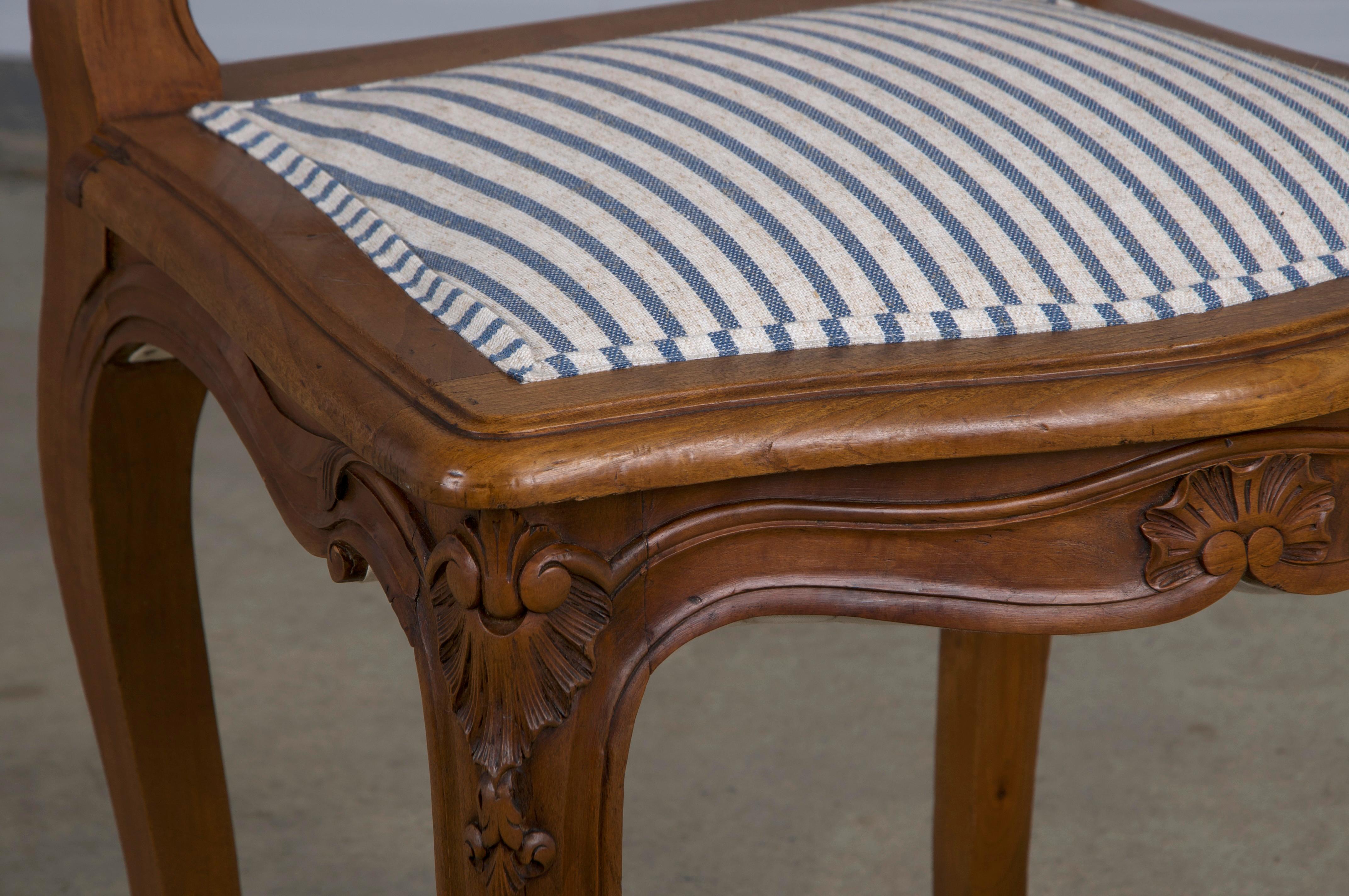 French Louis XV Style Maple Dining Chairs W/ Striped Linen - Set of 10 6