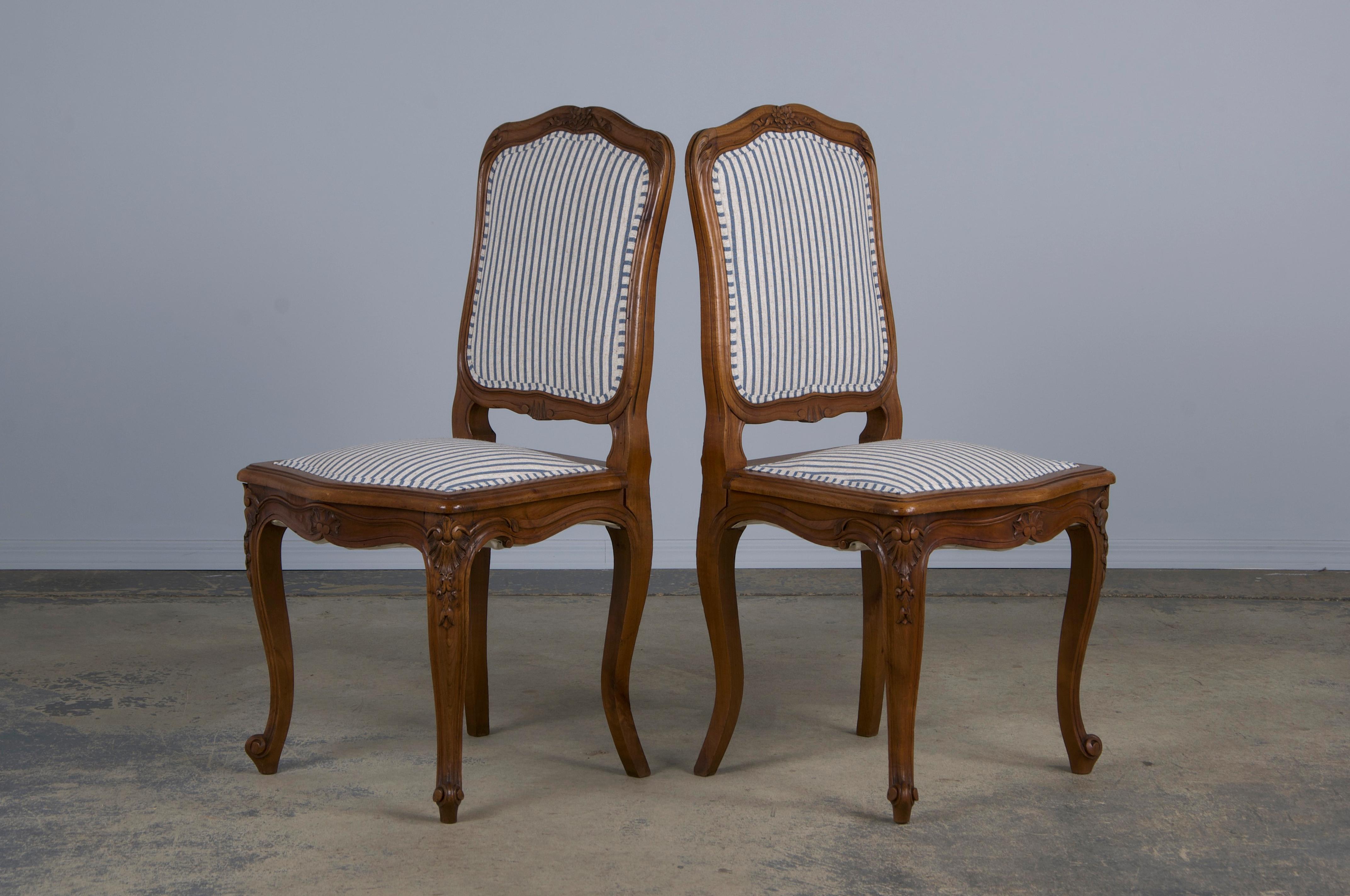 French Louis XV Style Maple Dining Chairs W/ Striped Linen - Set of 10 9