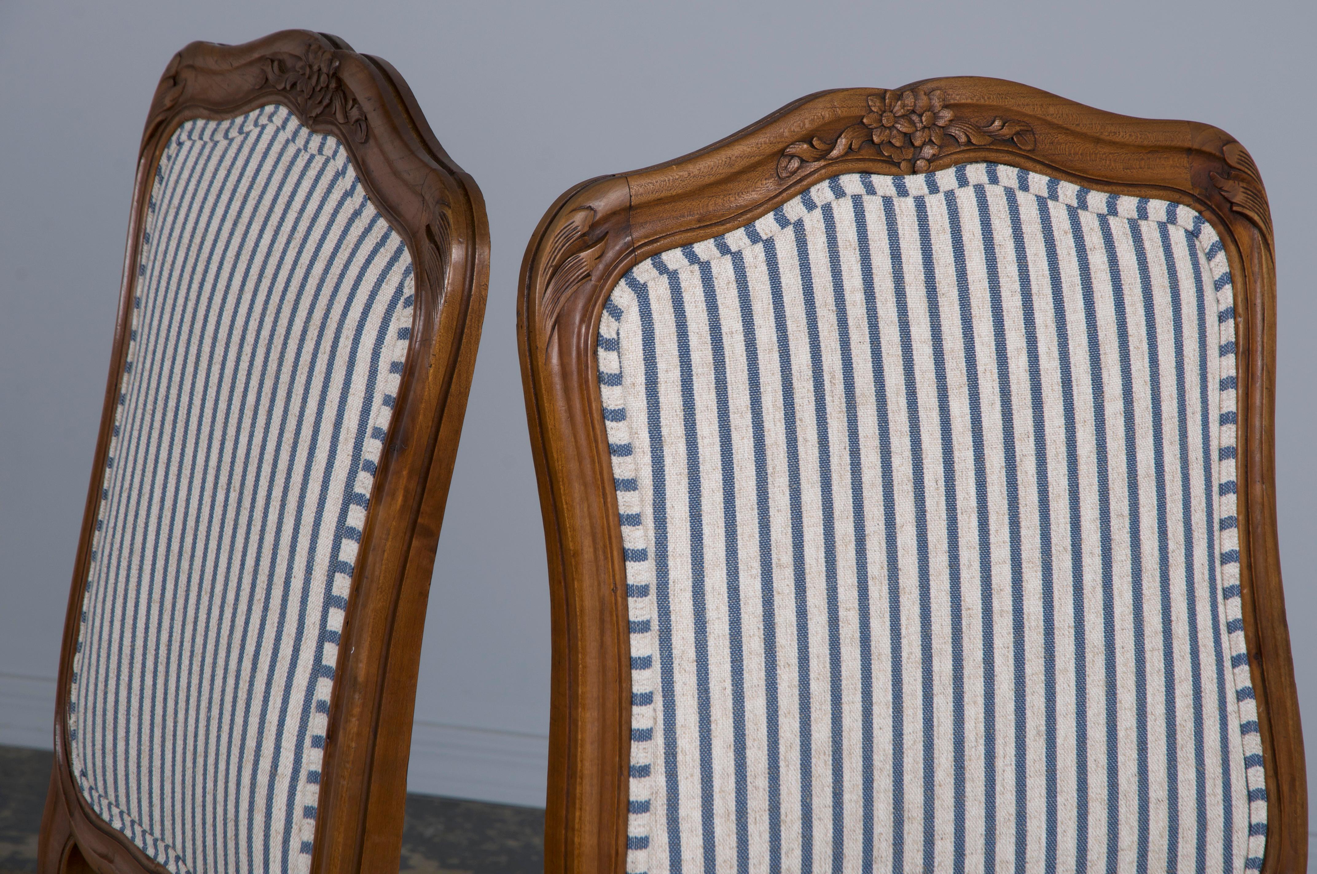 French Louis XV Style Maple Dining Chairs W/ Striped Linen - Set of 10 10