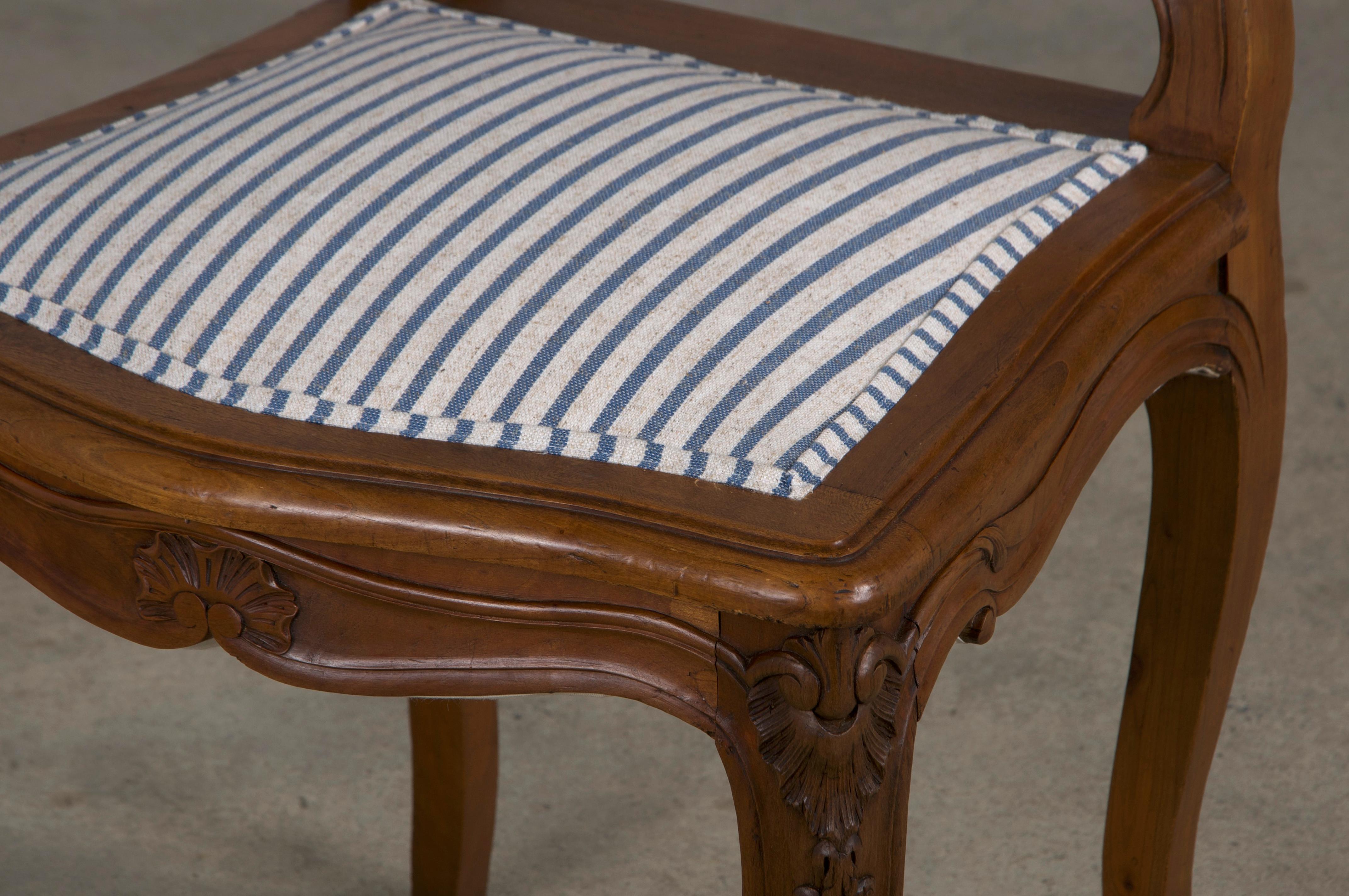 French Louis XV Style Maple Dining Chairs W/ Striped Linen - Set of 10 11
