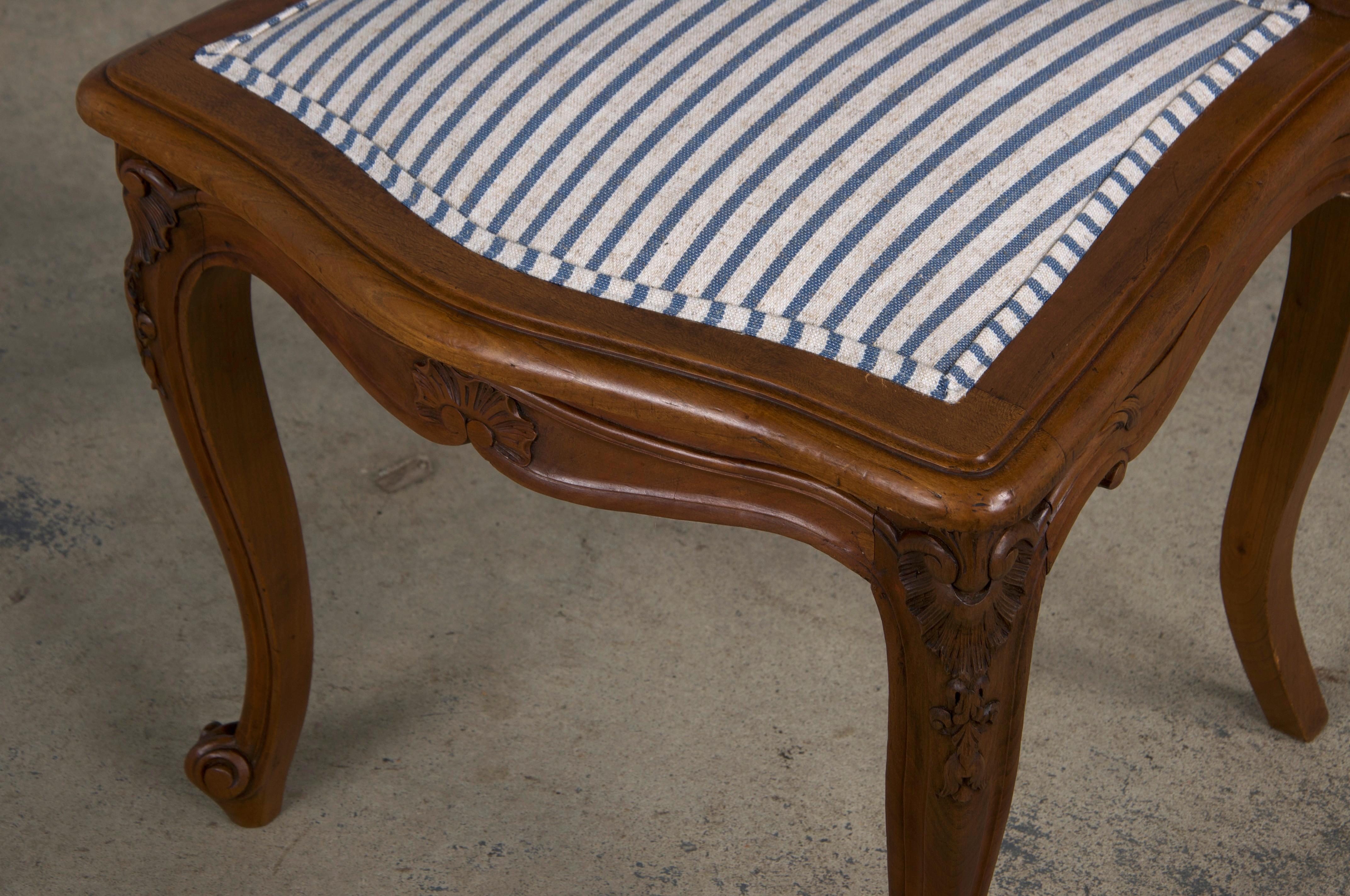 French Louis XV Style Maple Dining Chairs W/ Striped Linen - Set of 10 12