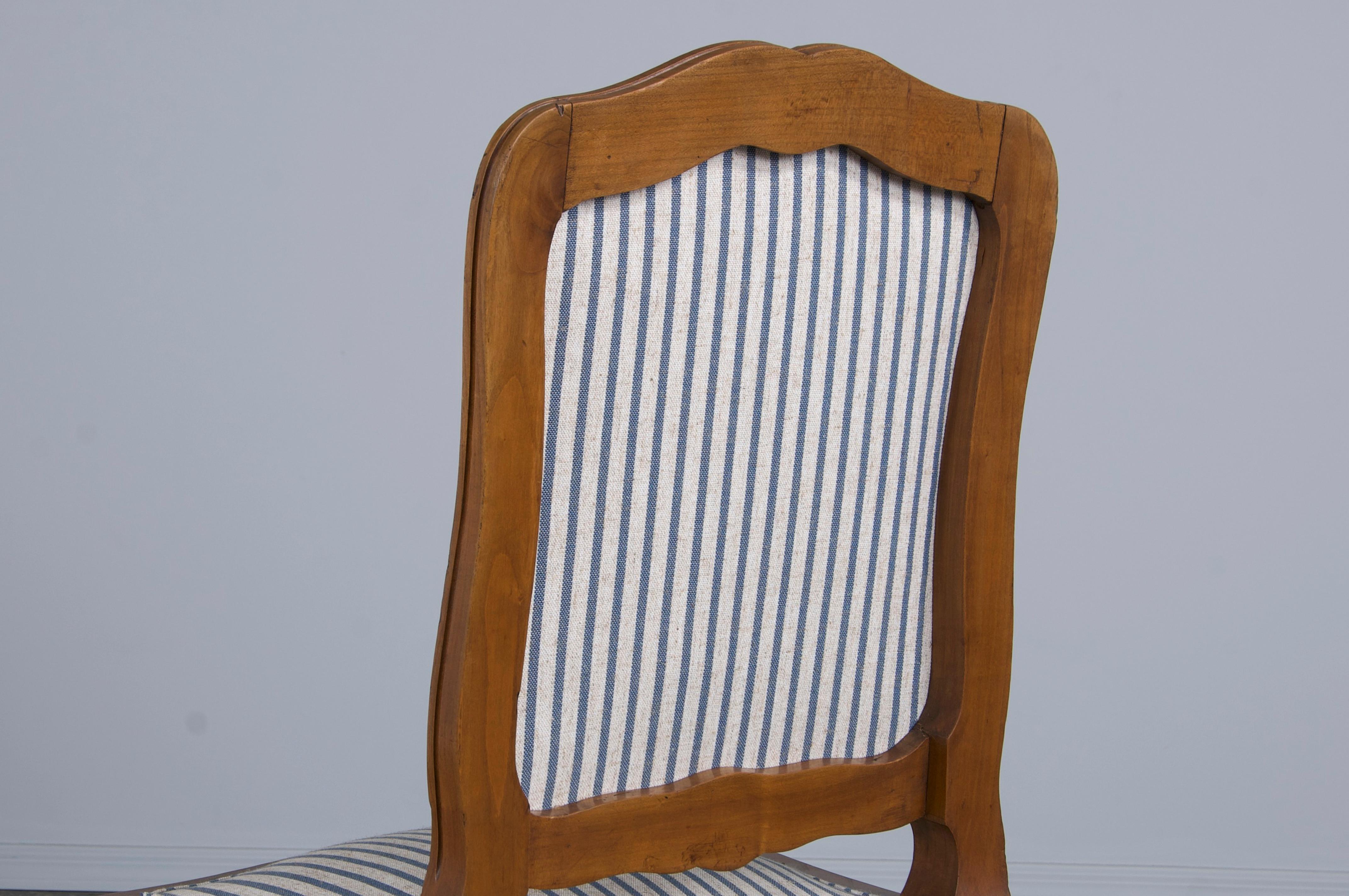 French Louis XV Style Maple Dining Chairs W/ Striped Linen - Set of 10 14
