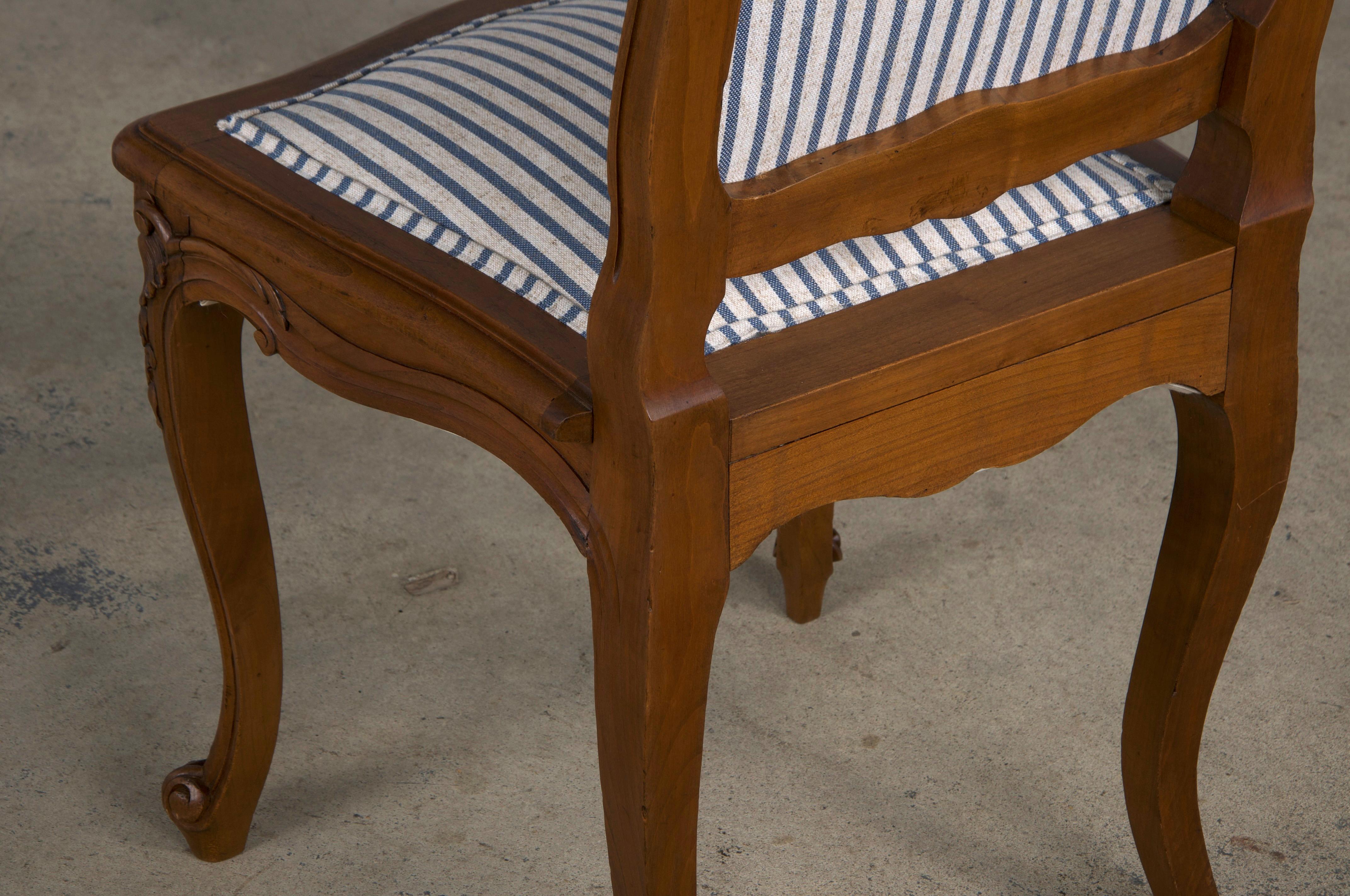 French Louis XV Style Maple Dining Chairs W/ Striped Linen - Set of 10 15
