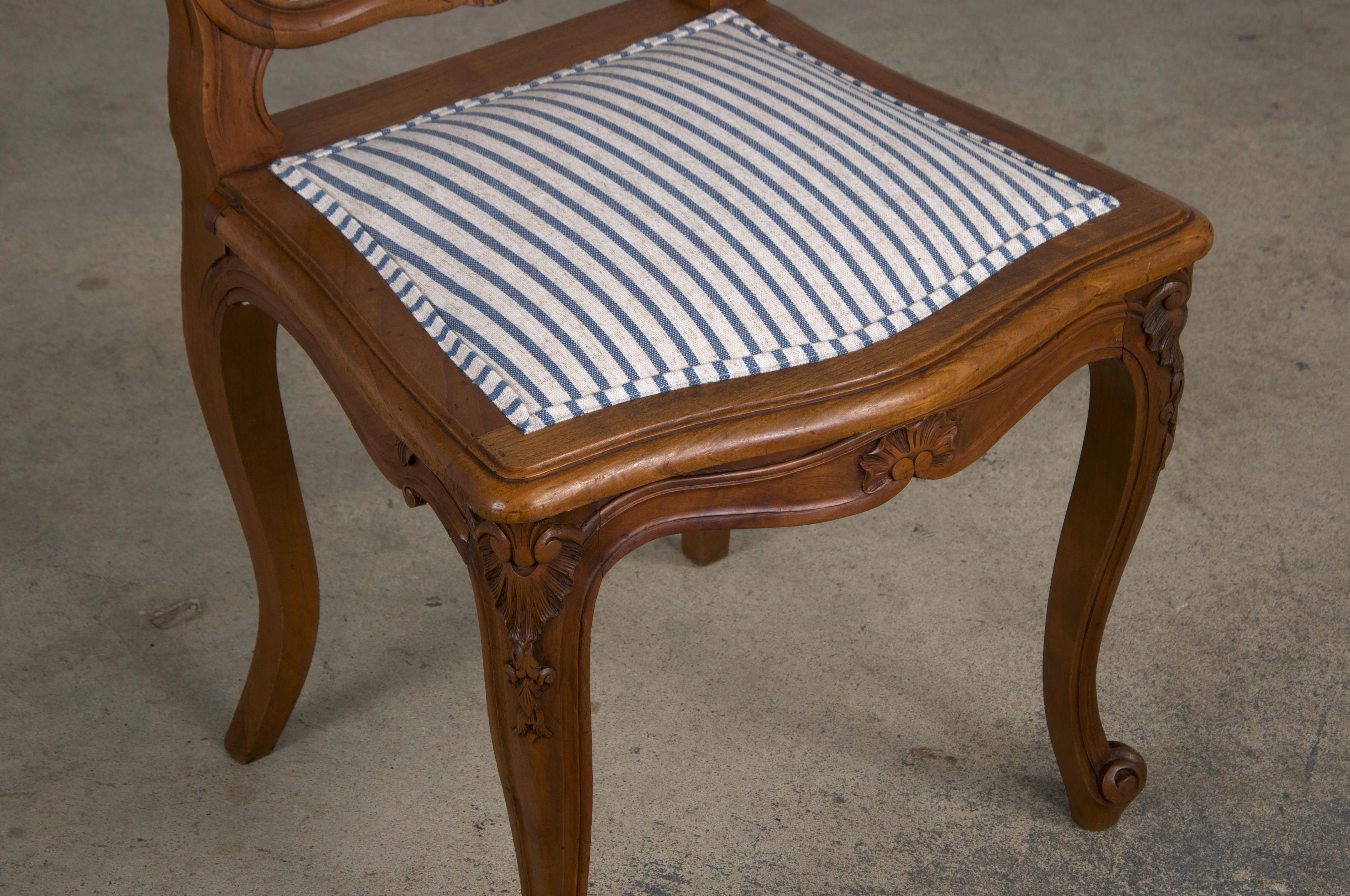 French Louis XV Style Maple Dining Chairs W/ Striped Linen - Set of 10 4