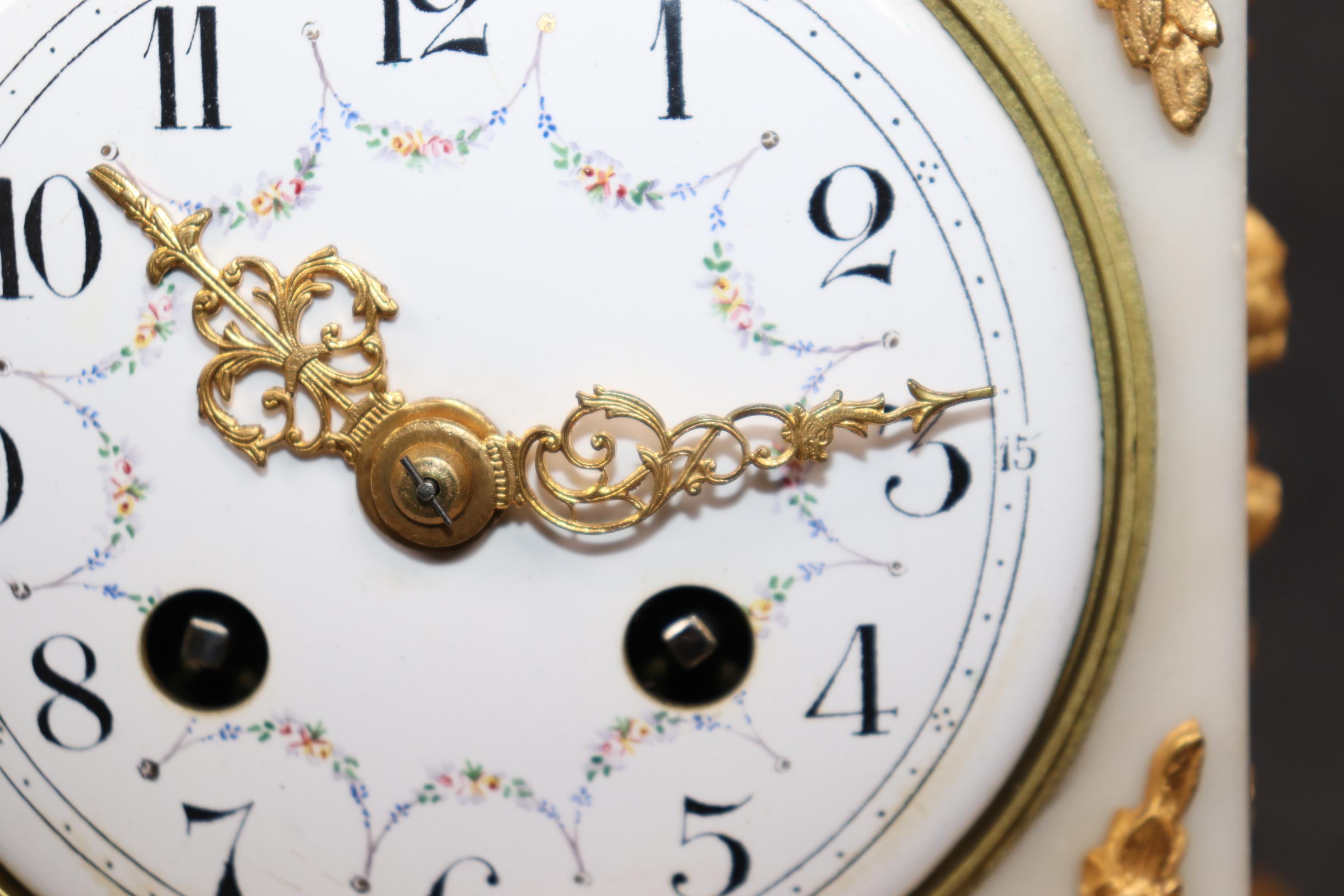 French Louis XV Style Marble and Bronze Ormolu Clock Set By Samuel Marti C. 1890 5