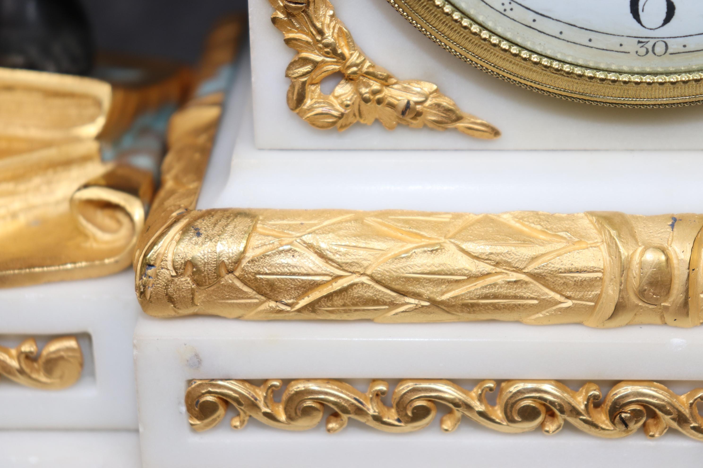 French Louis XV Style Marble and Bronze Ormolu Clock Set By Samuel Marti C. 1890 7