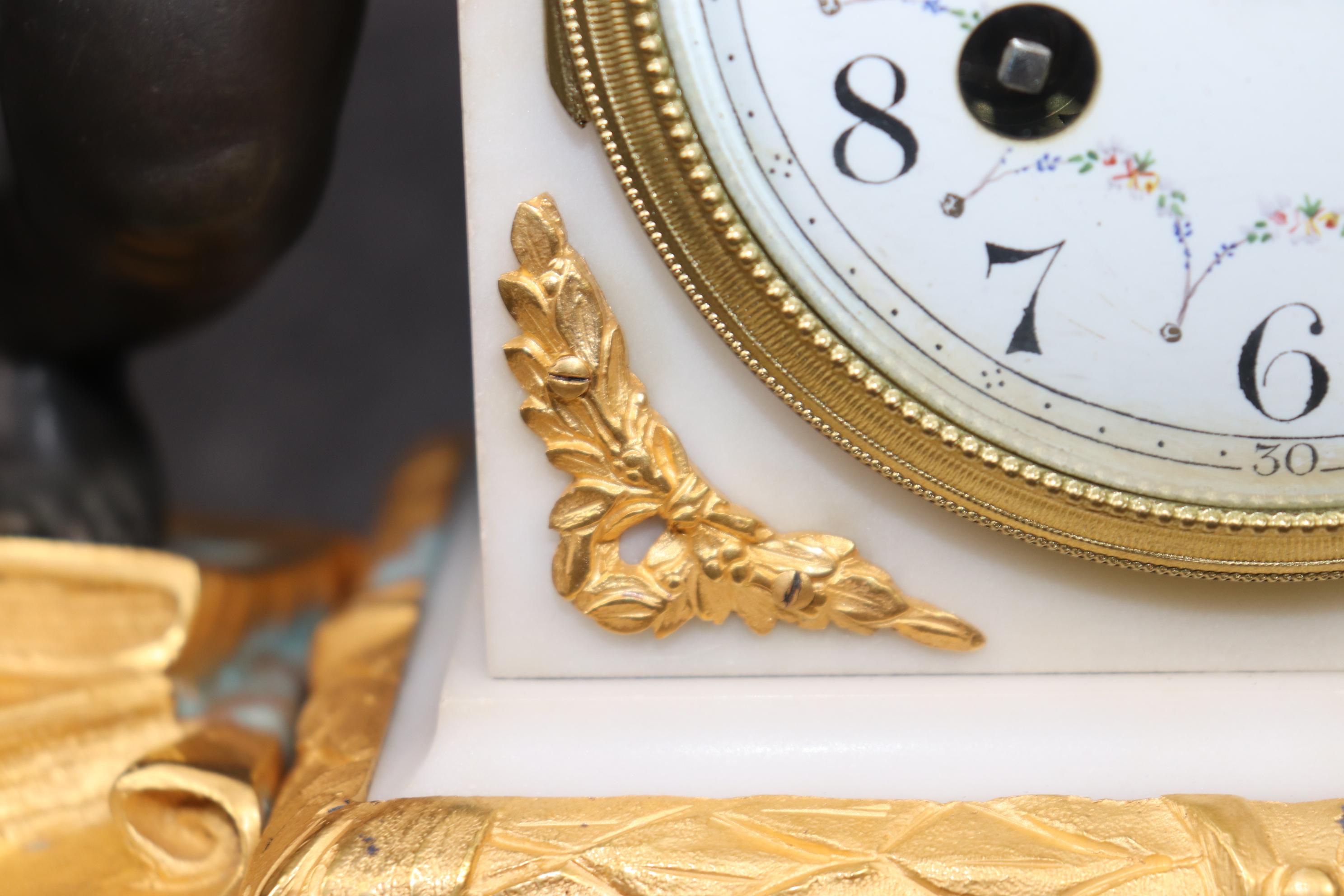 French Louis XV Style Marble and Bronze Ormolu Clock Set By Samuel Marti C. 1890 8