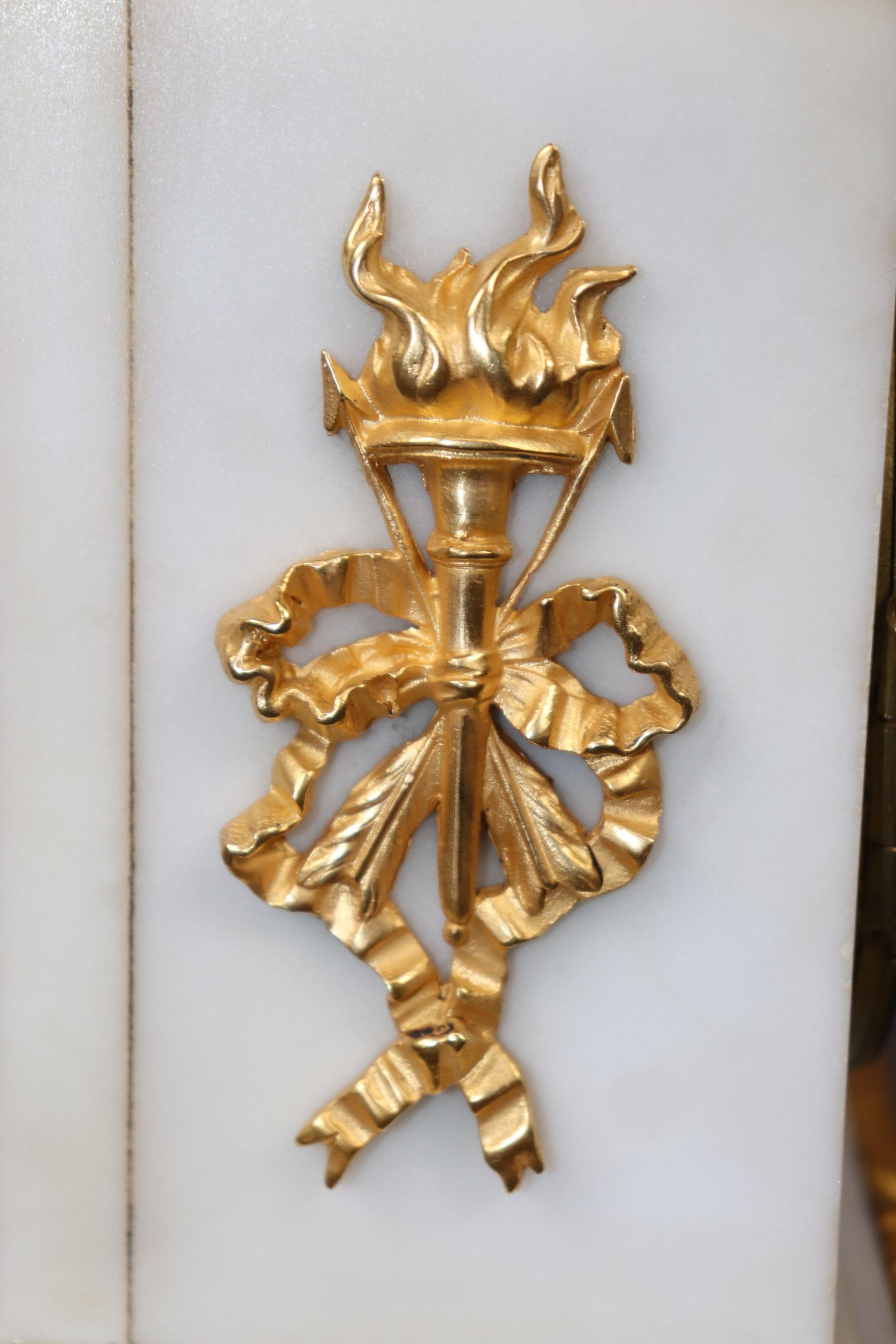 French Louis XV Style Marble and Bronze Ormolu Clock Set By Samuel Marti C. 1890 12