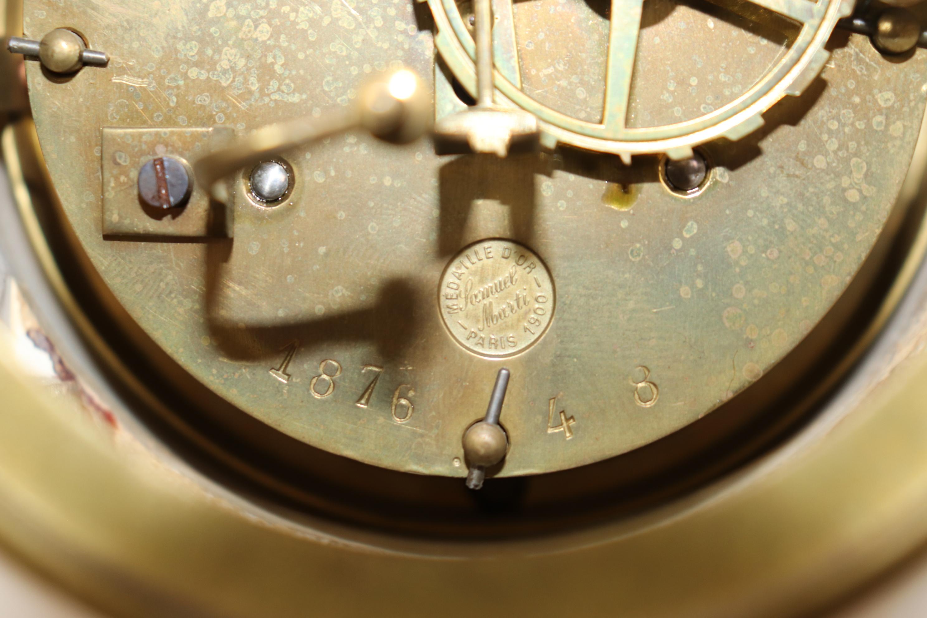French Louis XV Style Marble and Bronze Ormolu Clock Set By Samuel Marti C. 1890 13