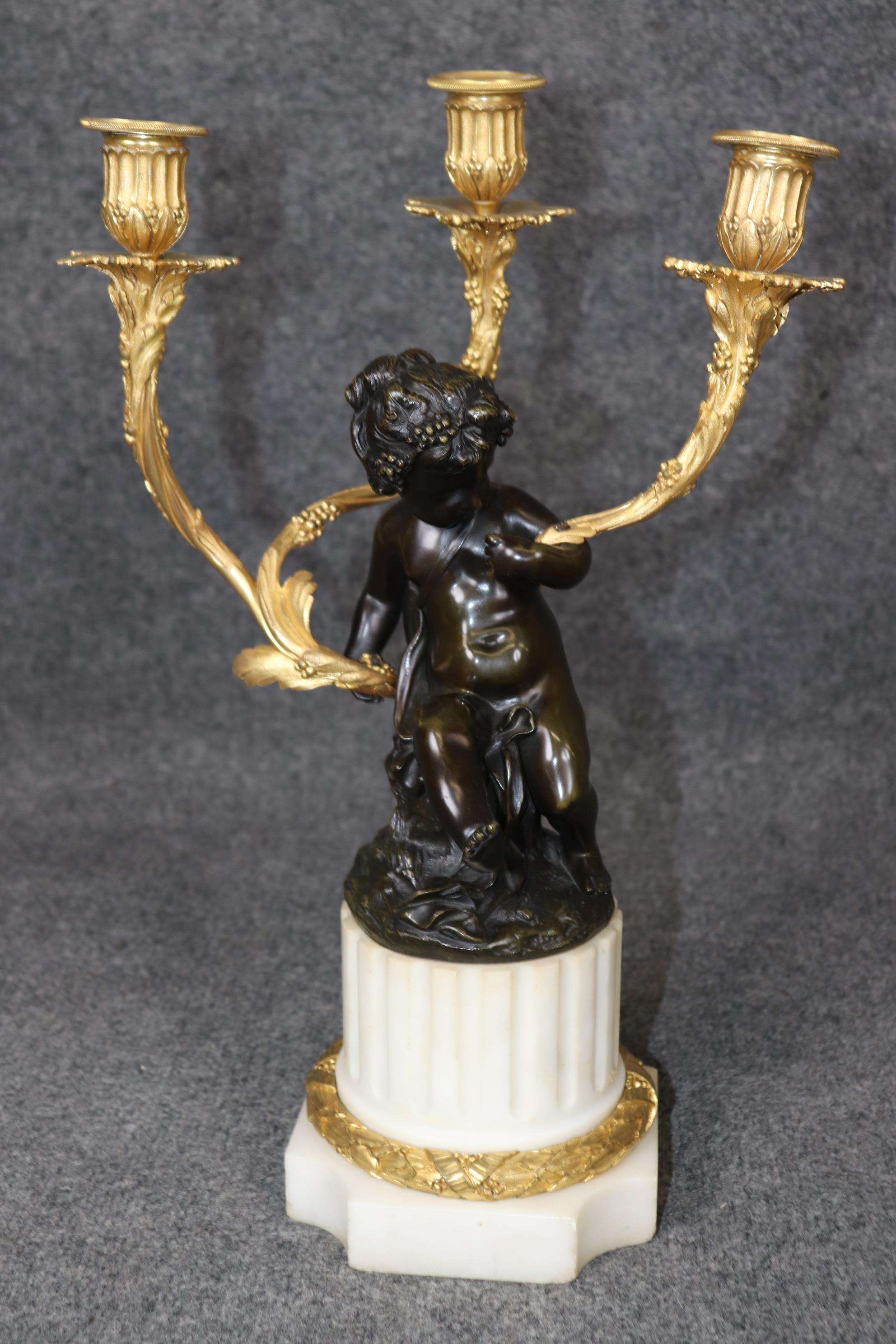 19th Century French Louis XV Style Marble and Bronze Ormolu Clock Set By Samuel Marti C. 1890