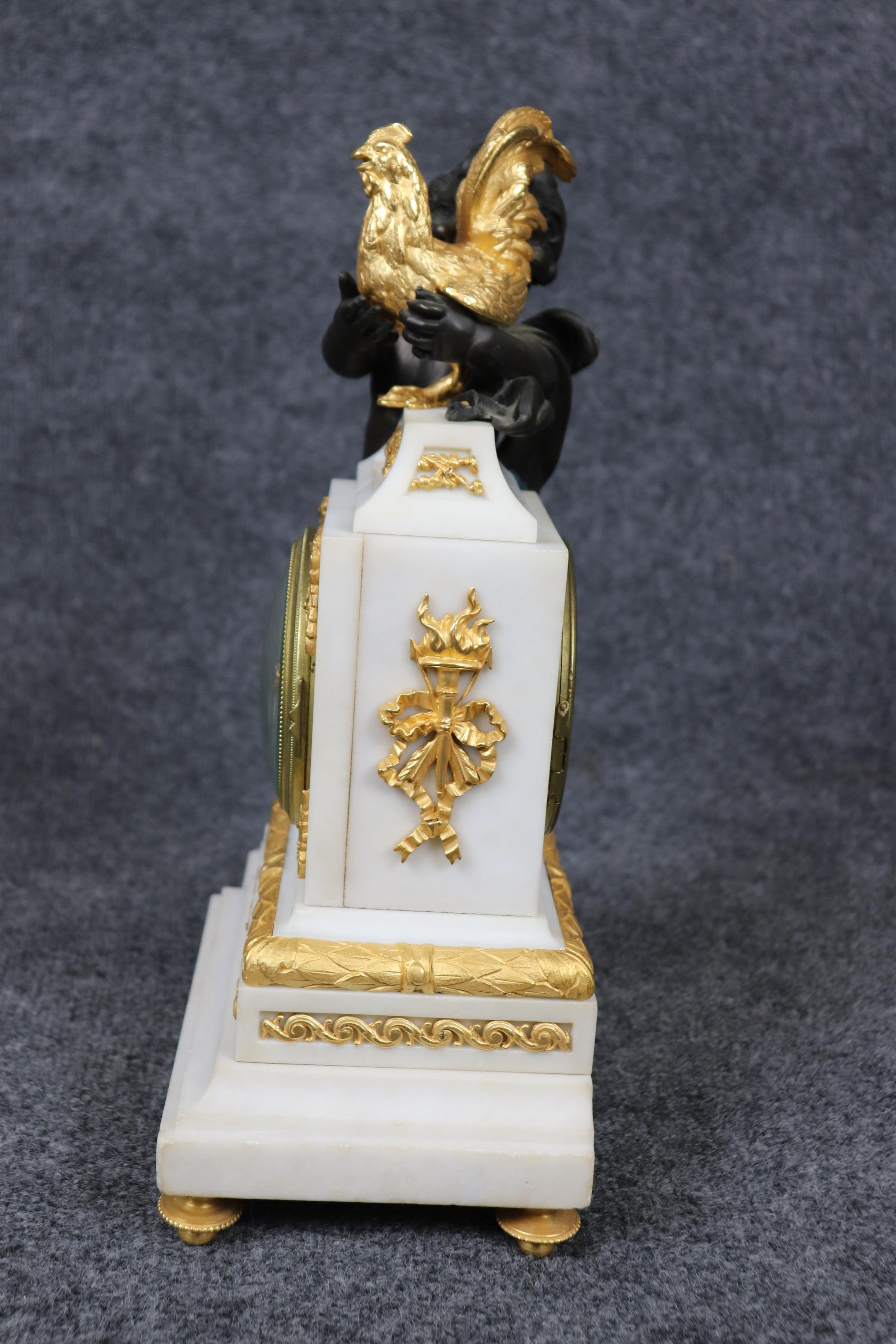 French Louis XV Style Marble and Bronze Ormolu Clock Set By Samuel Marti C. 1890 1