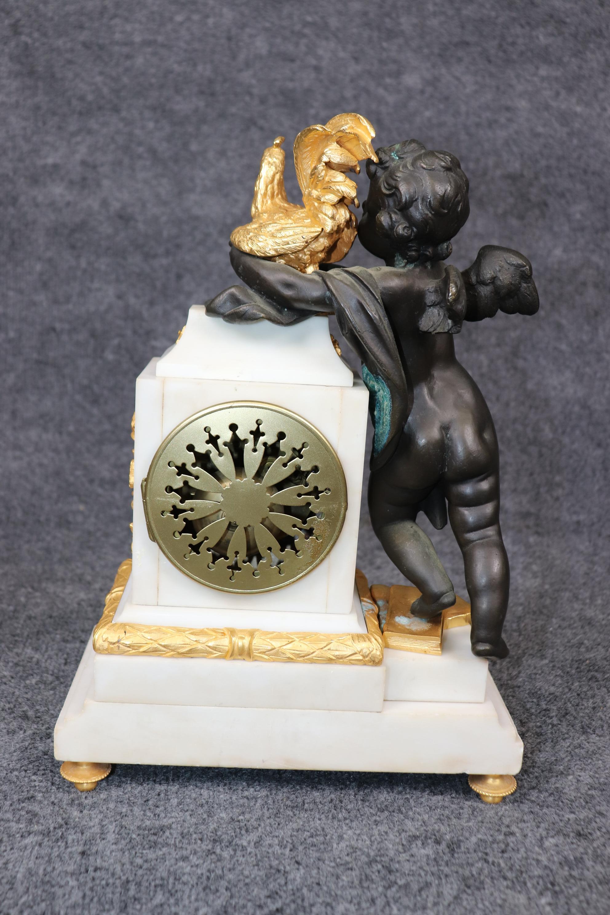French Louis XV Style Marble and Bronze Ormolu Clock Set By Samuel Marti C. 1890 2