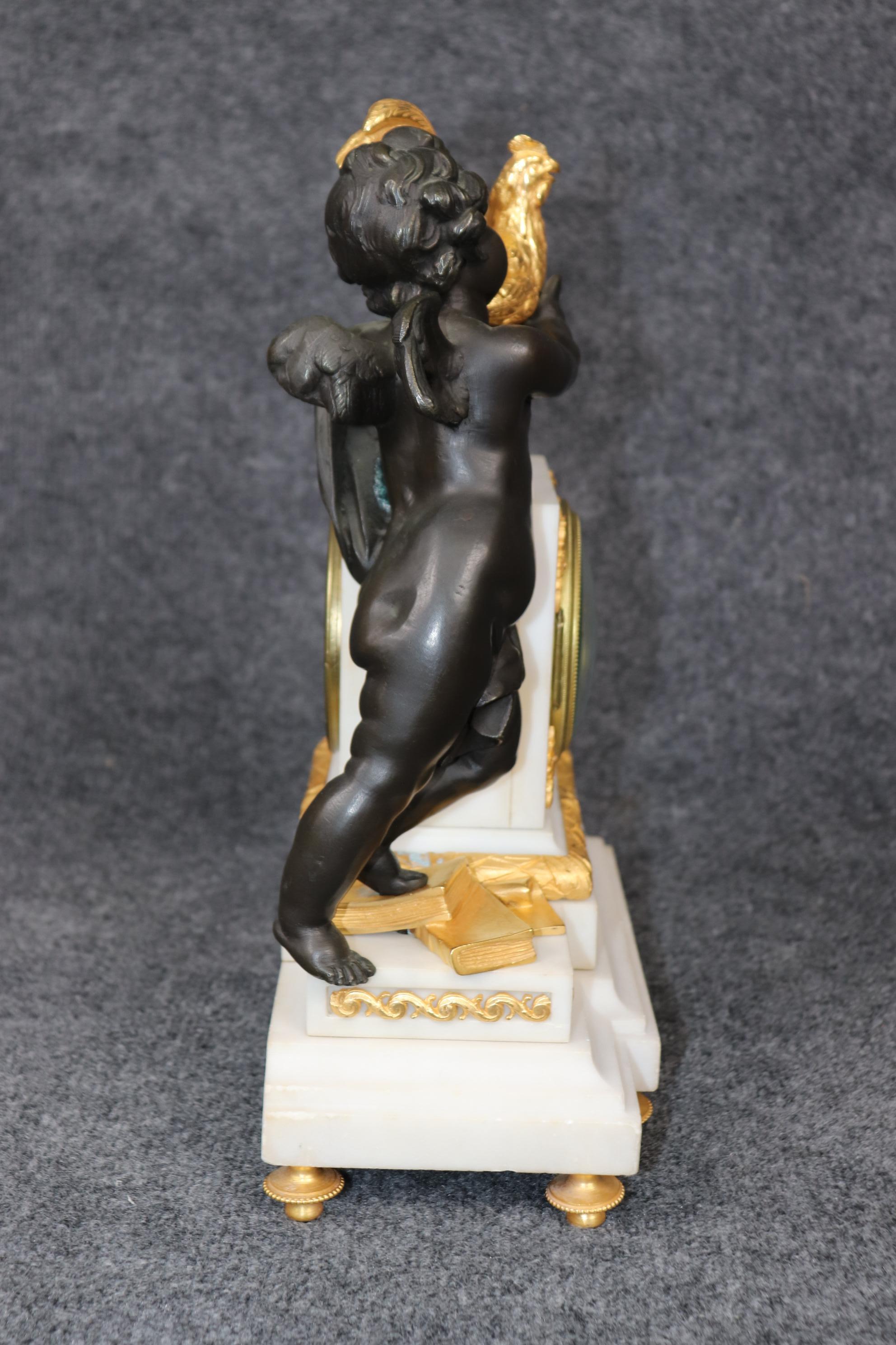 French Louis XV Style Marble and Bronze Ormolu Clock Set By Samuel Marti C. 1890 3