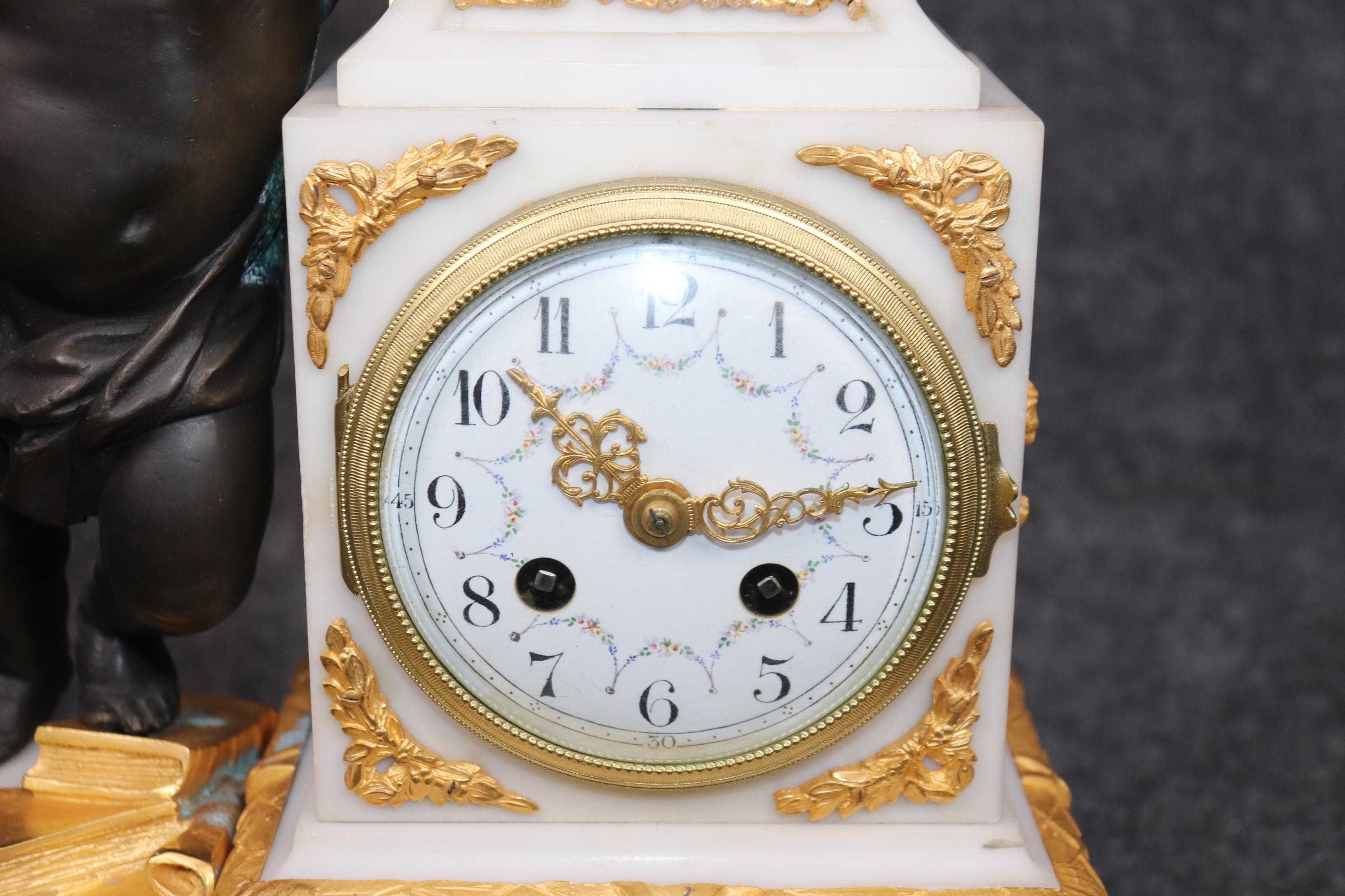 French Louis XV Style Marble and Bronze Ormolu Clock Set By Samuel Marti C. 1890 4