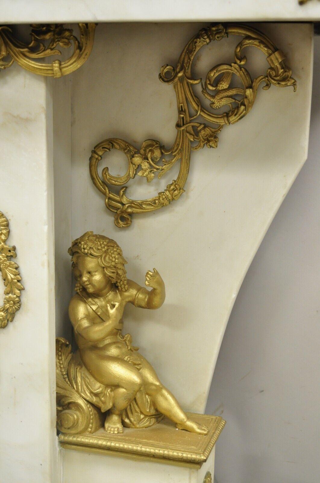 French Louis XV Style Marble and Bronze Ormolu Console Table with Cherubs For Sale 6