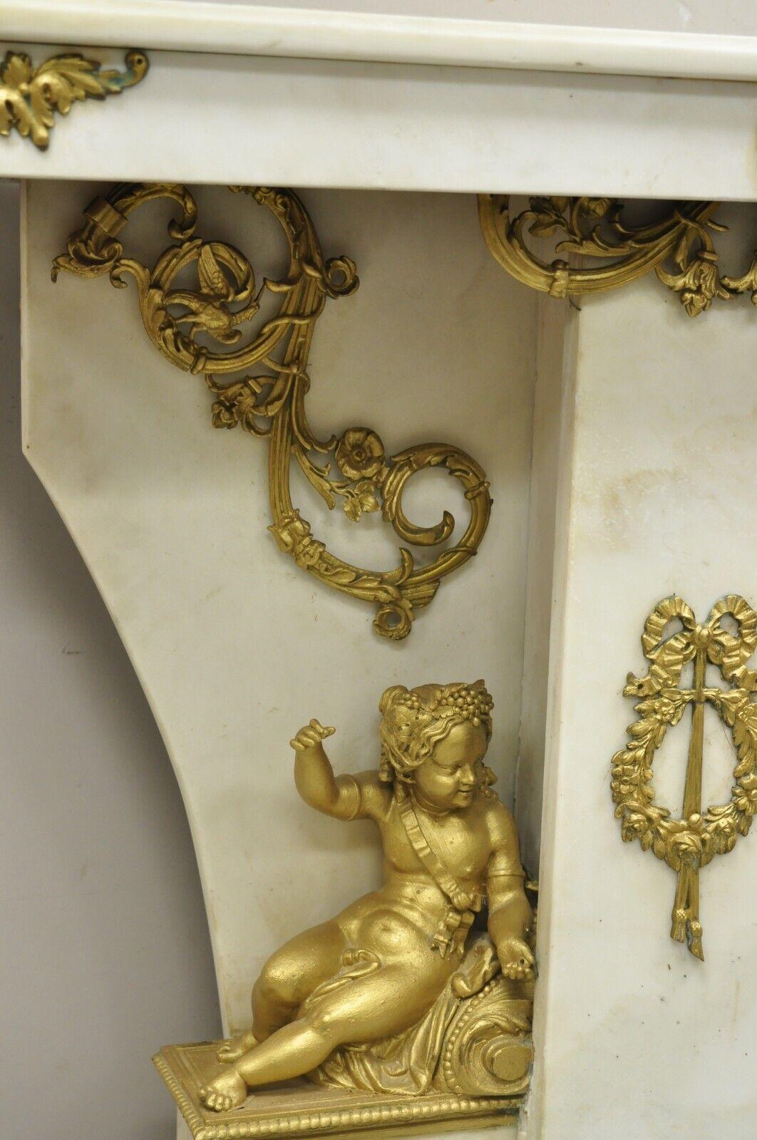 French Louis XV Style Marble and Bronze Ormolu Console Table with Cherubs For Sale 7