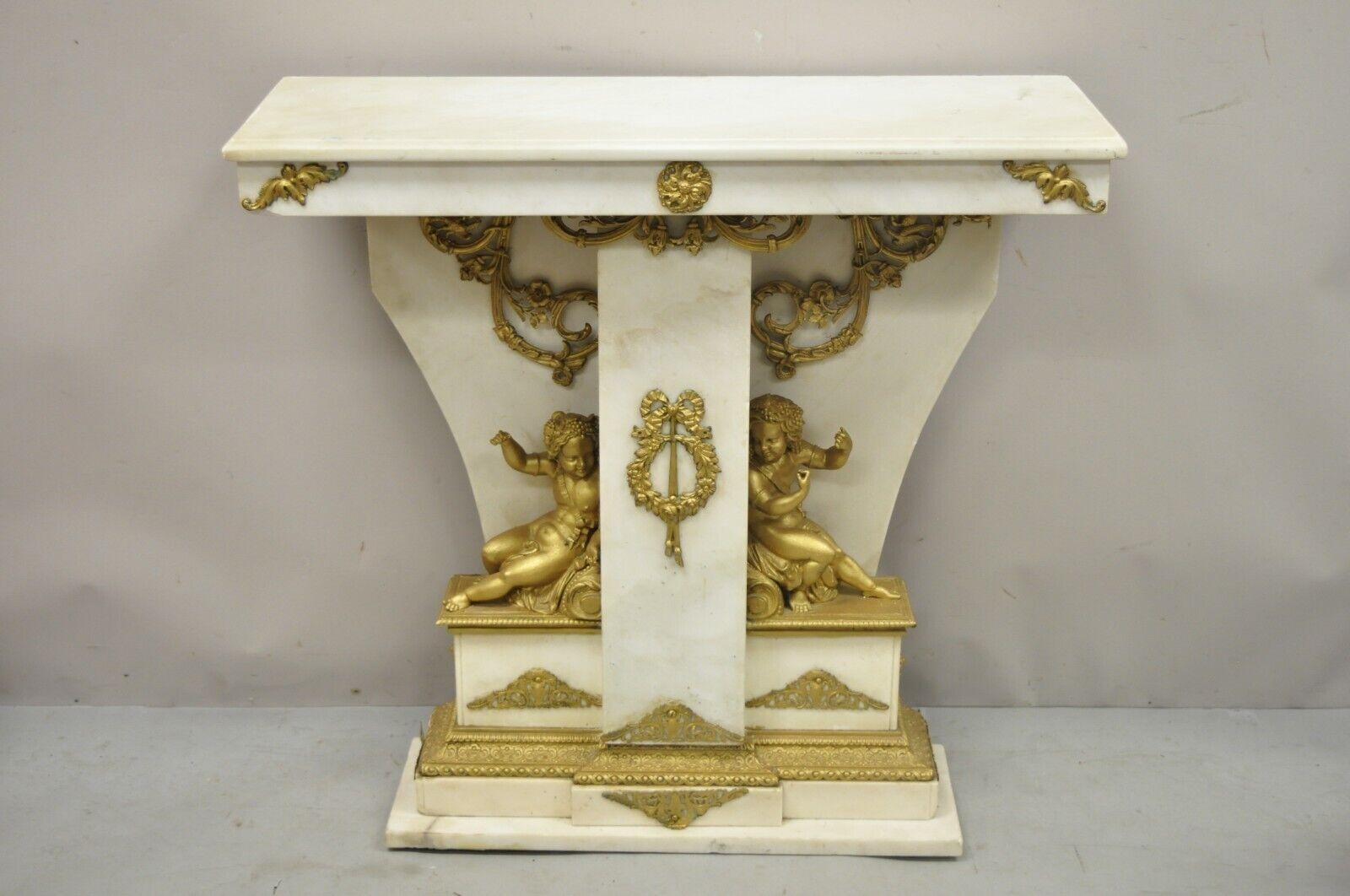 French Louis XV Style Marble and Bronze Ormolu Console Table with Cherubs For Sale 8